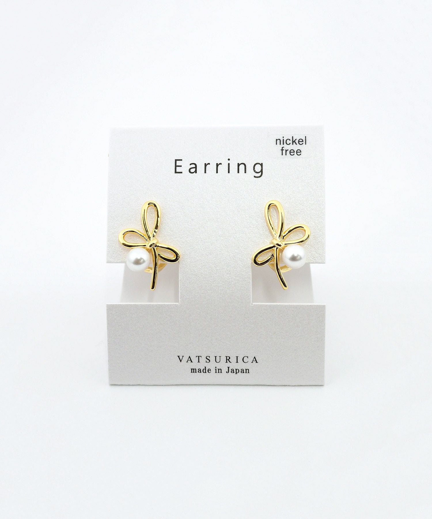 リボンパールラウンドメタルイヤリング