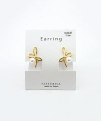 リボンパールラウンドメタルイヤリング