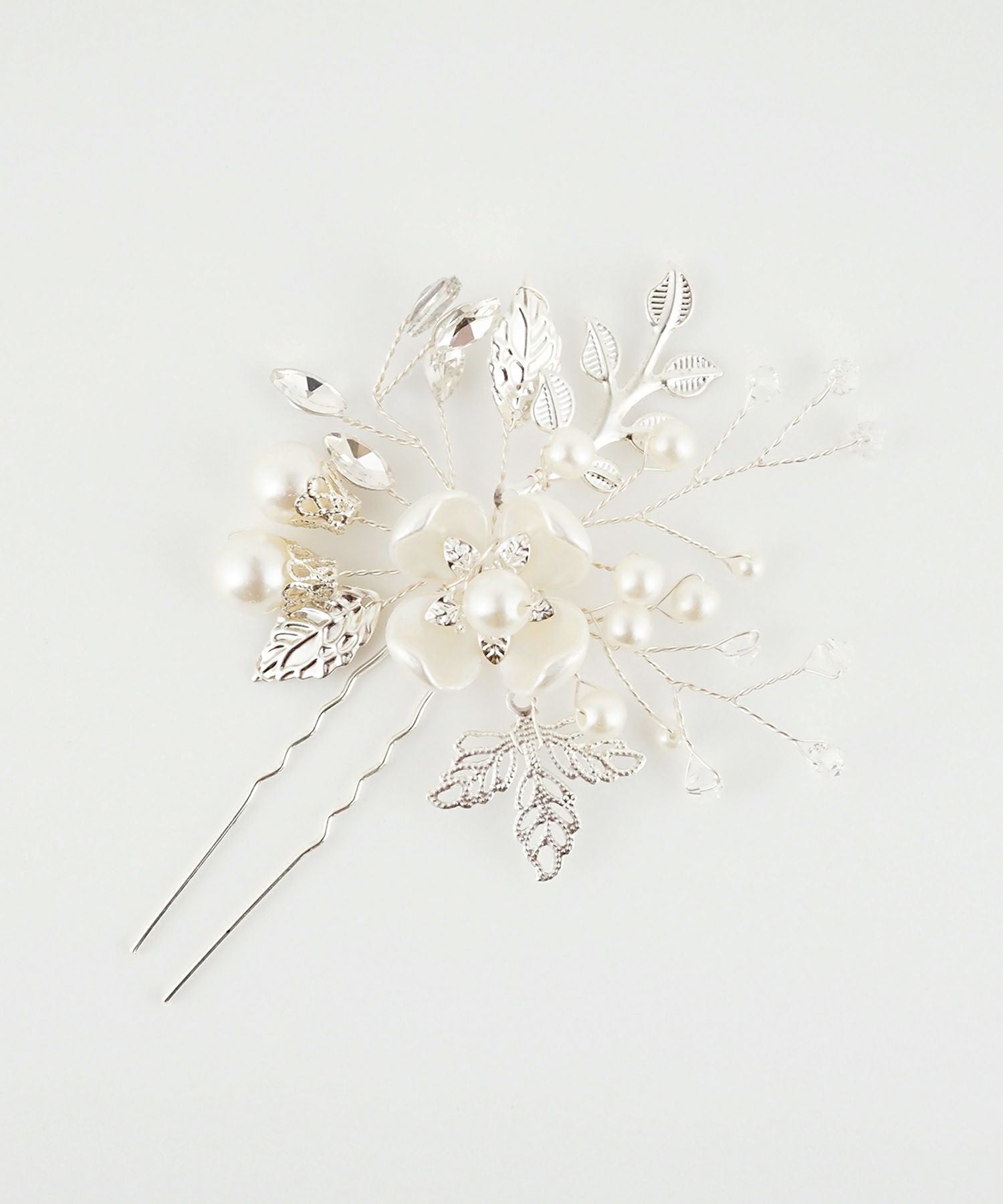 メタルリーフパールフラワーUピン