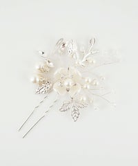 メタルリーフパールフラワーUピン