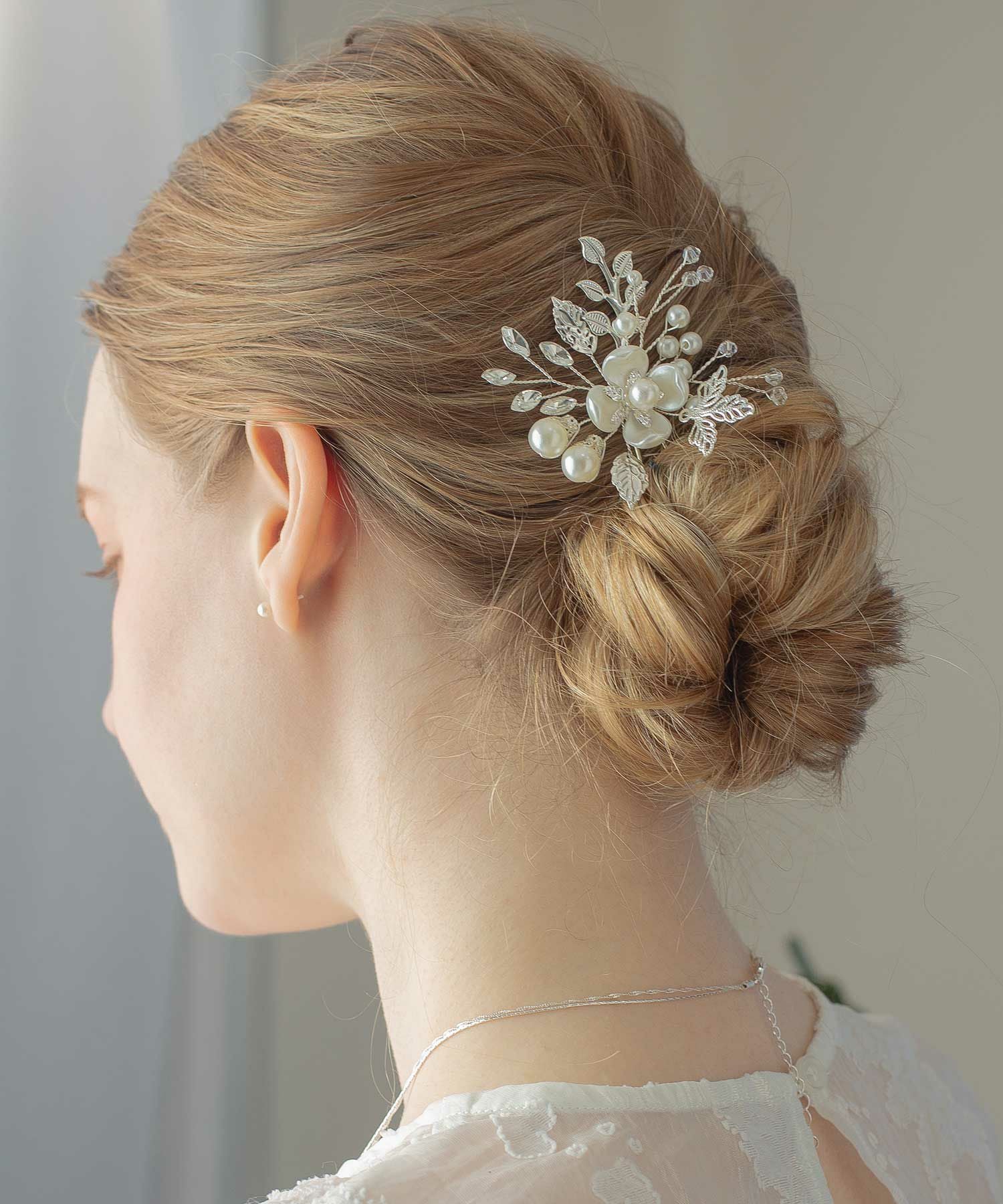 メタルリーフパールフラワーUピン