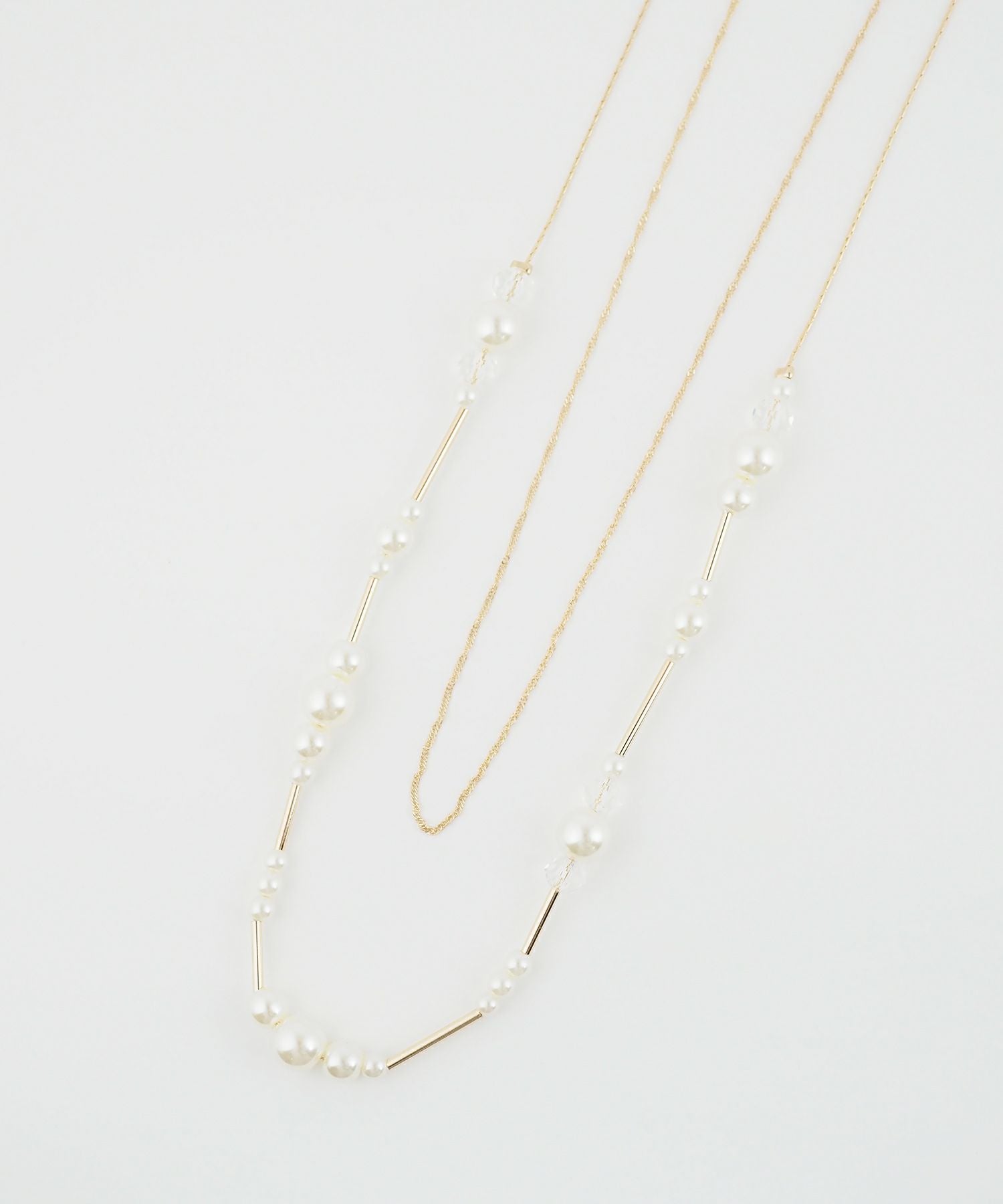 ランダムパールチェーン2連ロングネックレス