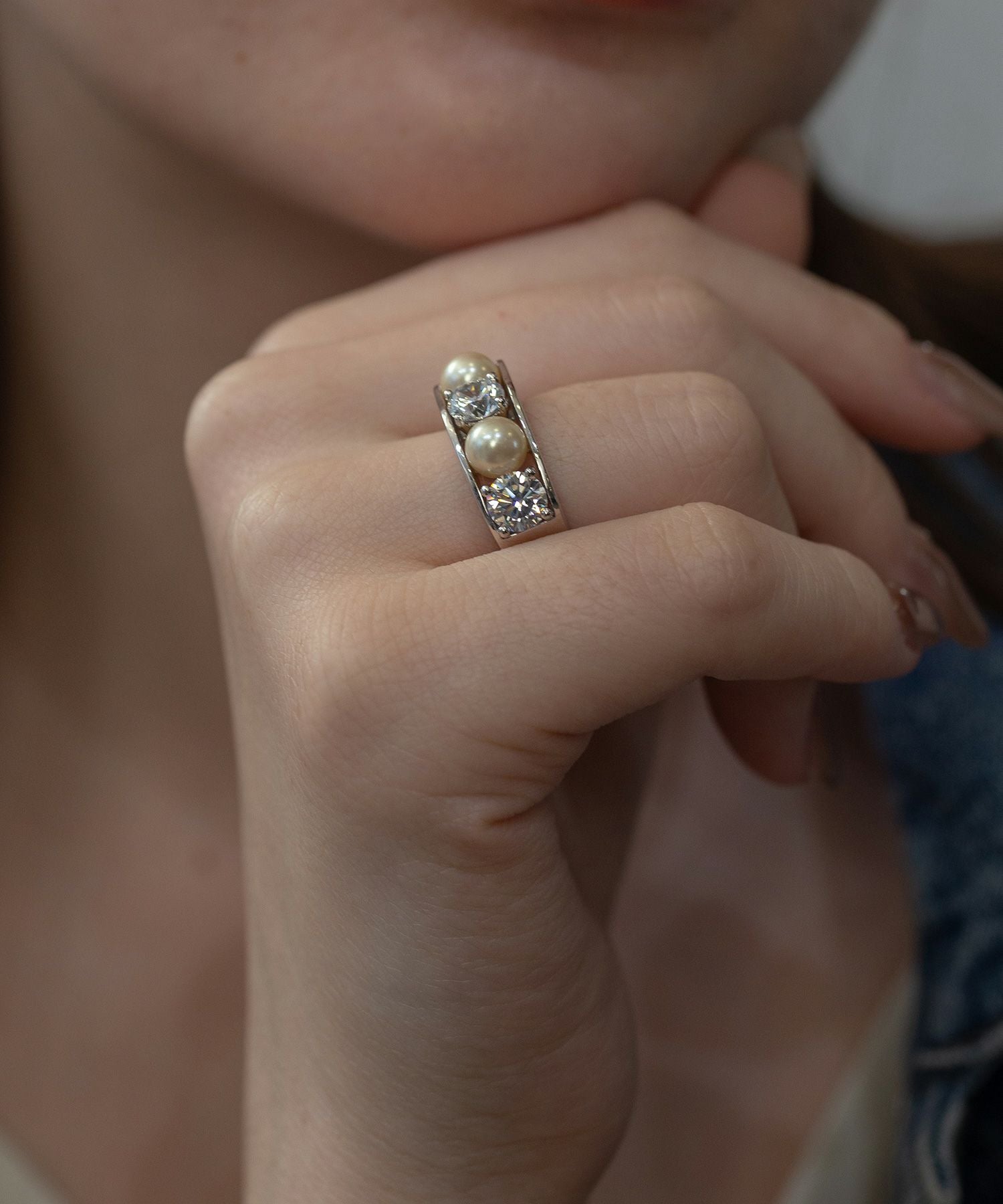 キュービックジルコニア×シェルパールリング