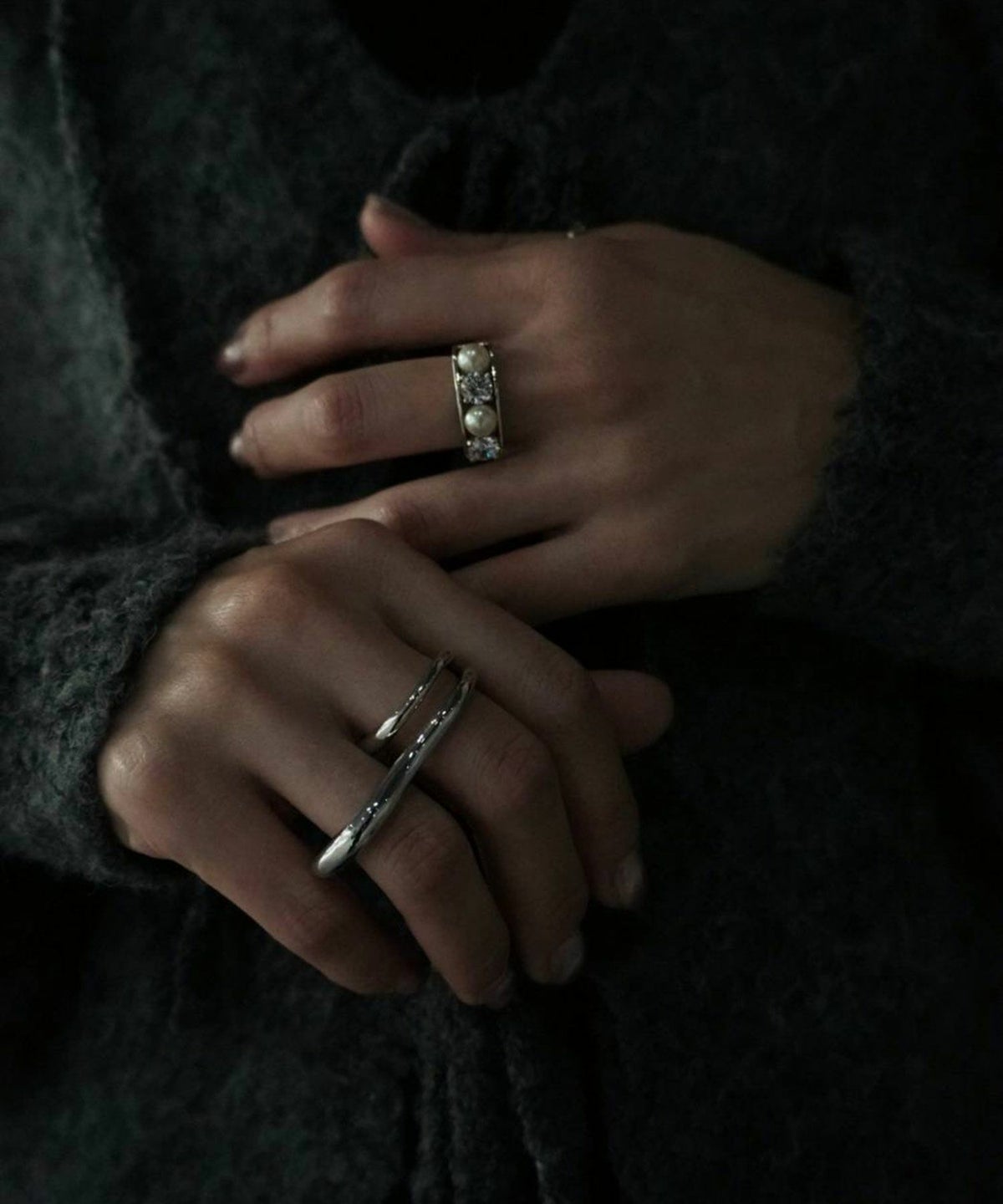 キュービックジルコニア×シェルパールリング