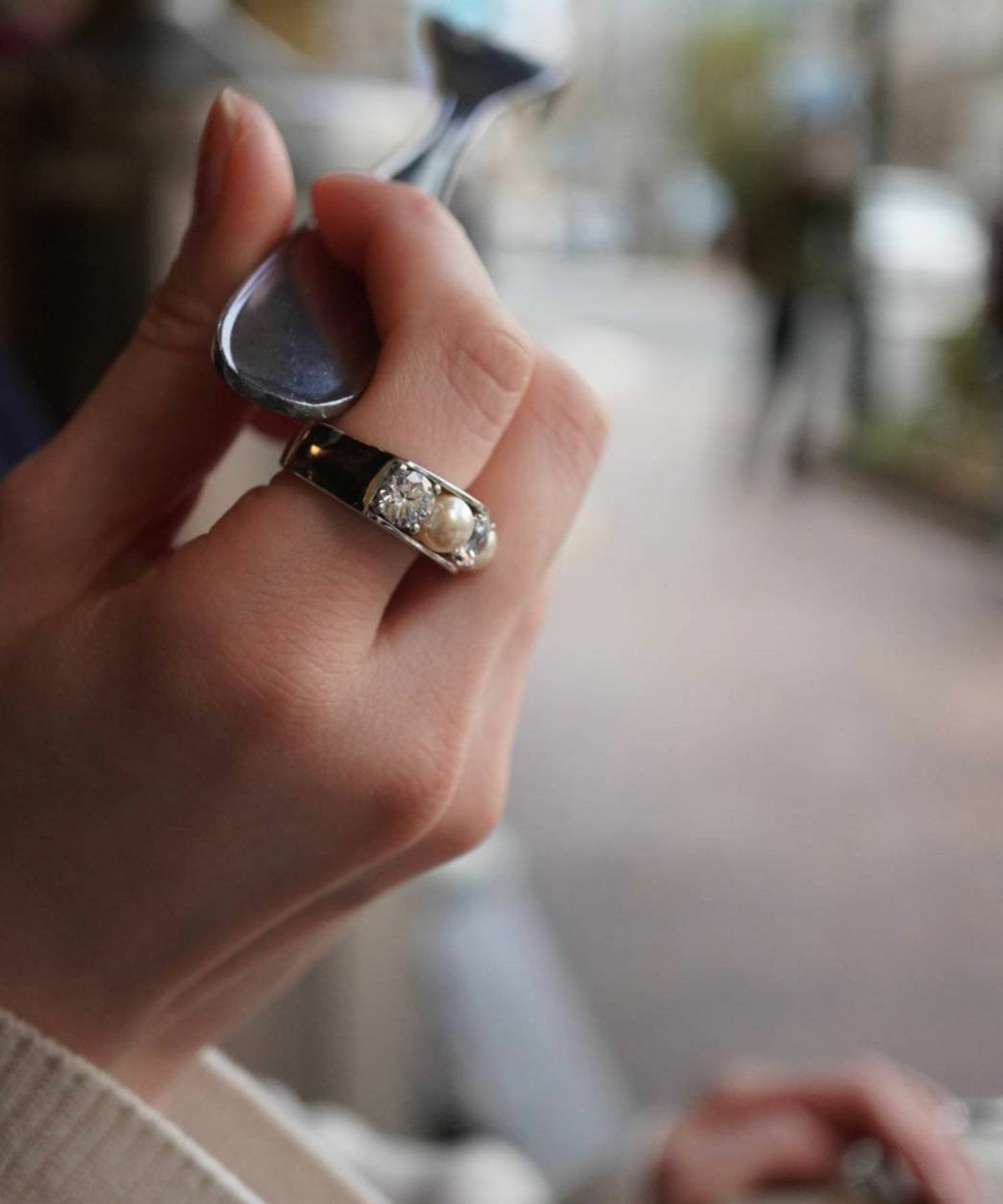 キュービックジルコニア×シェルパールリング