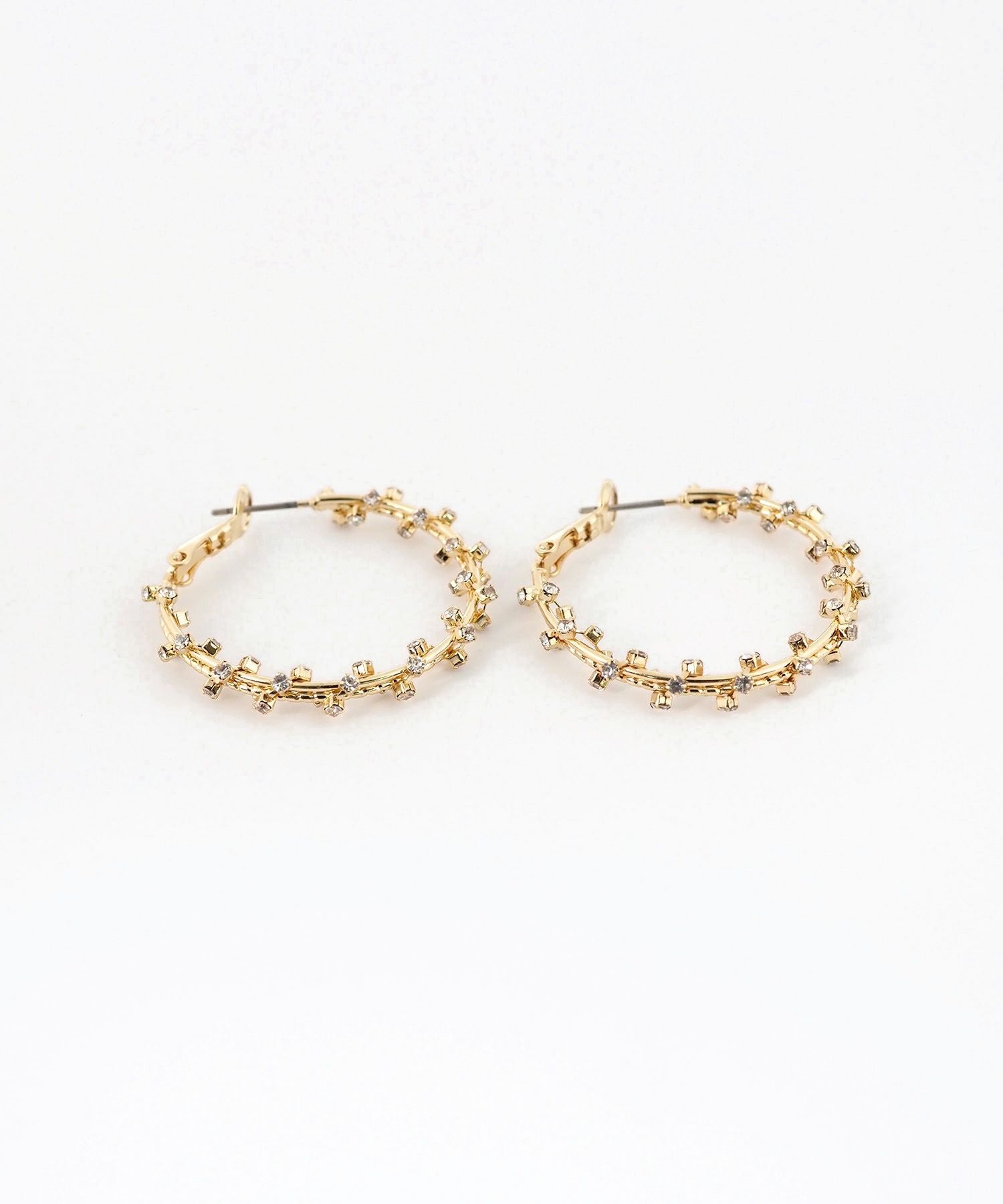 スパイラルストーンフープピアス