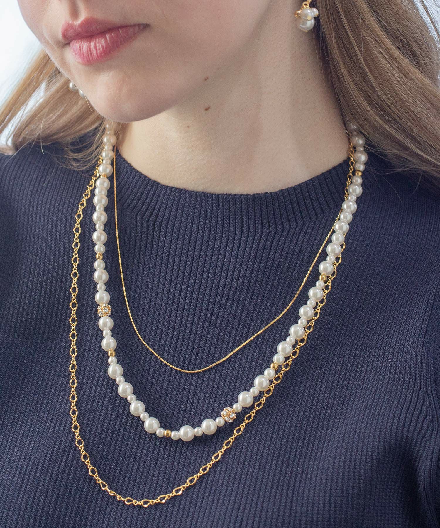 3連ミドルチェーンパールネックレス【MUK voyalibre】