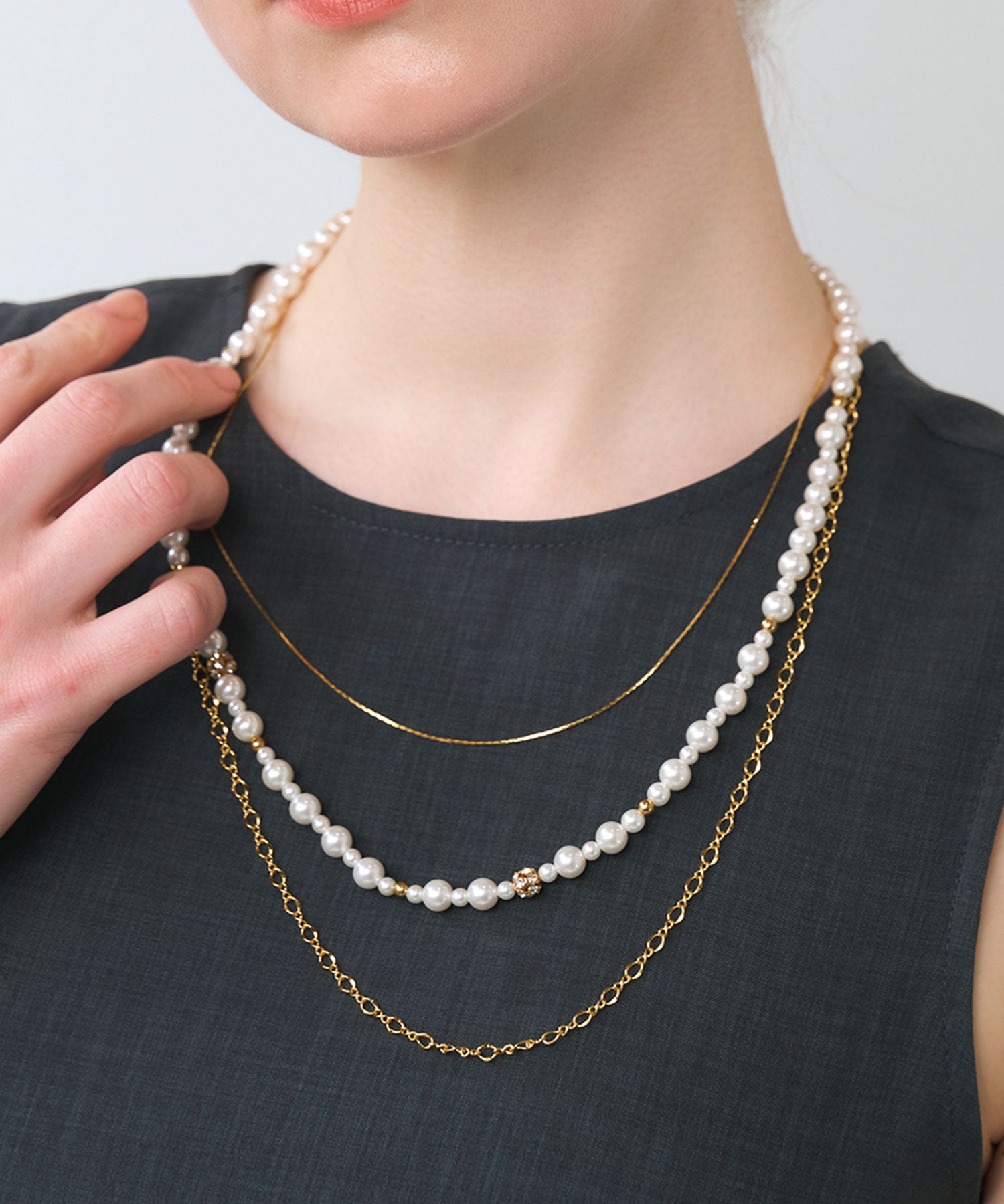 3連ミドルチェーンパールネックレス【MUK voyalibre】