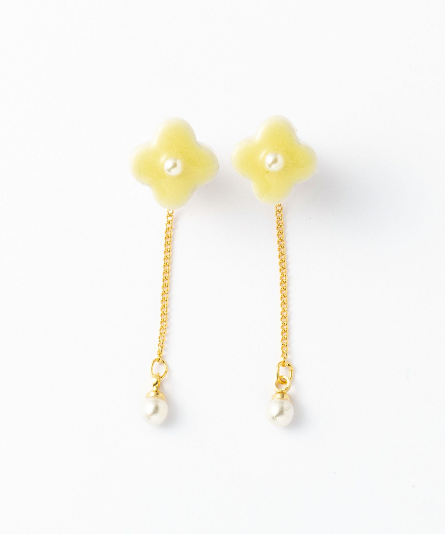 美濃焼陶器小花パール×チェーンチタンポストピアス【MIKELO】