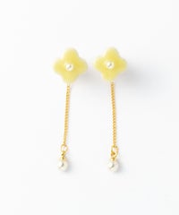 美濃焼陶器小花パール×チェーンチタンポストピアス【MIKELO】