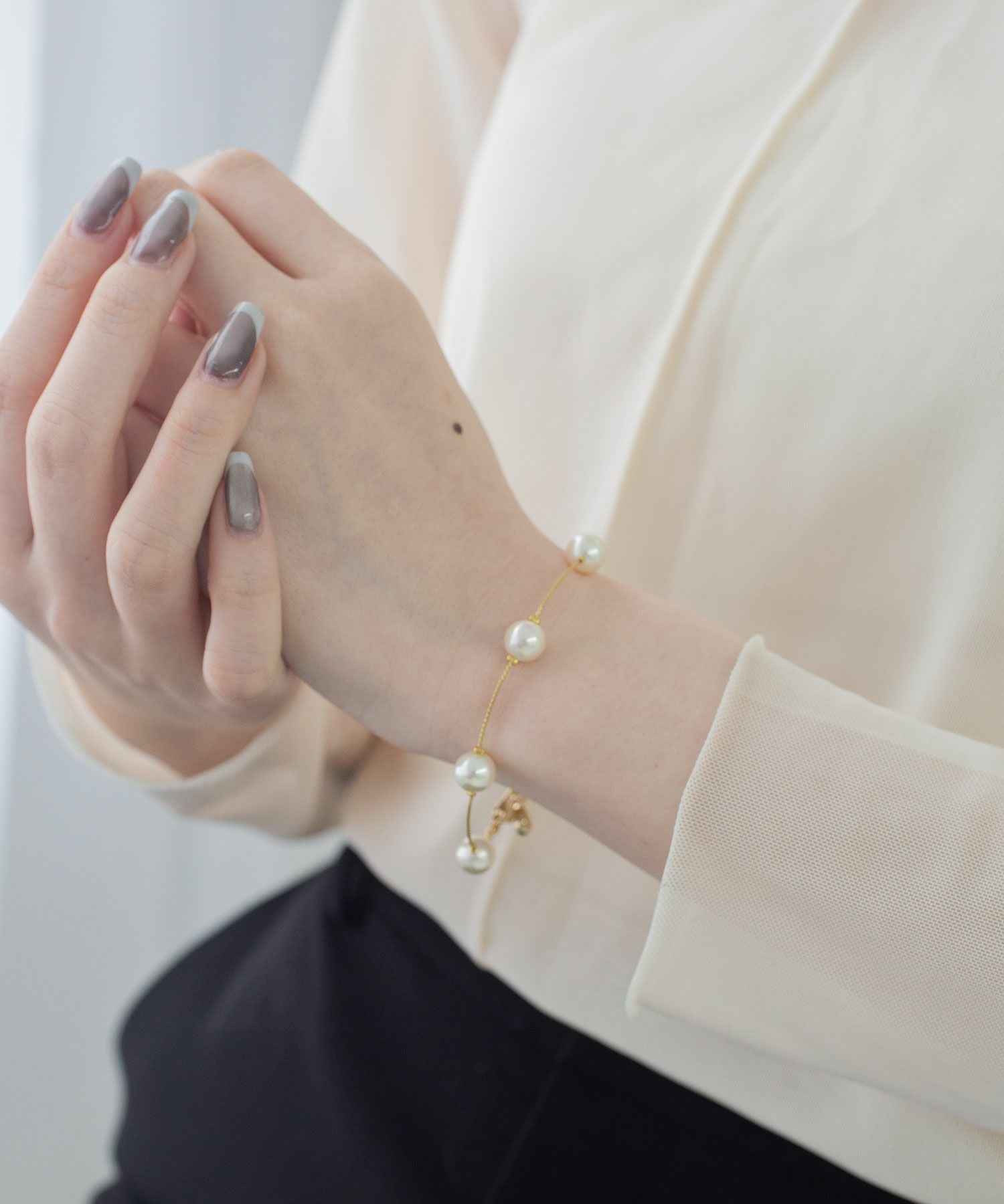 磨き貝パールステーションブレスレット【JUNO PREMIUM】