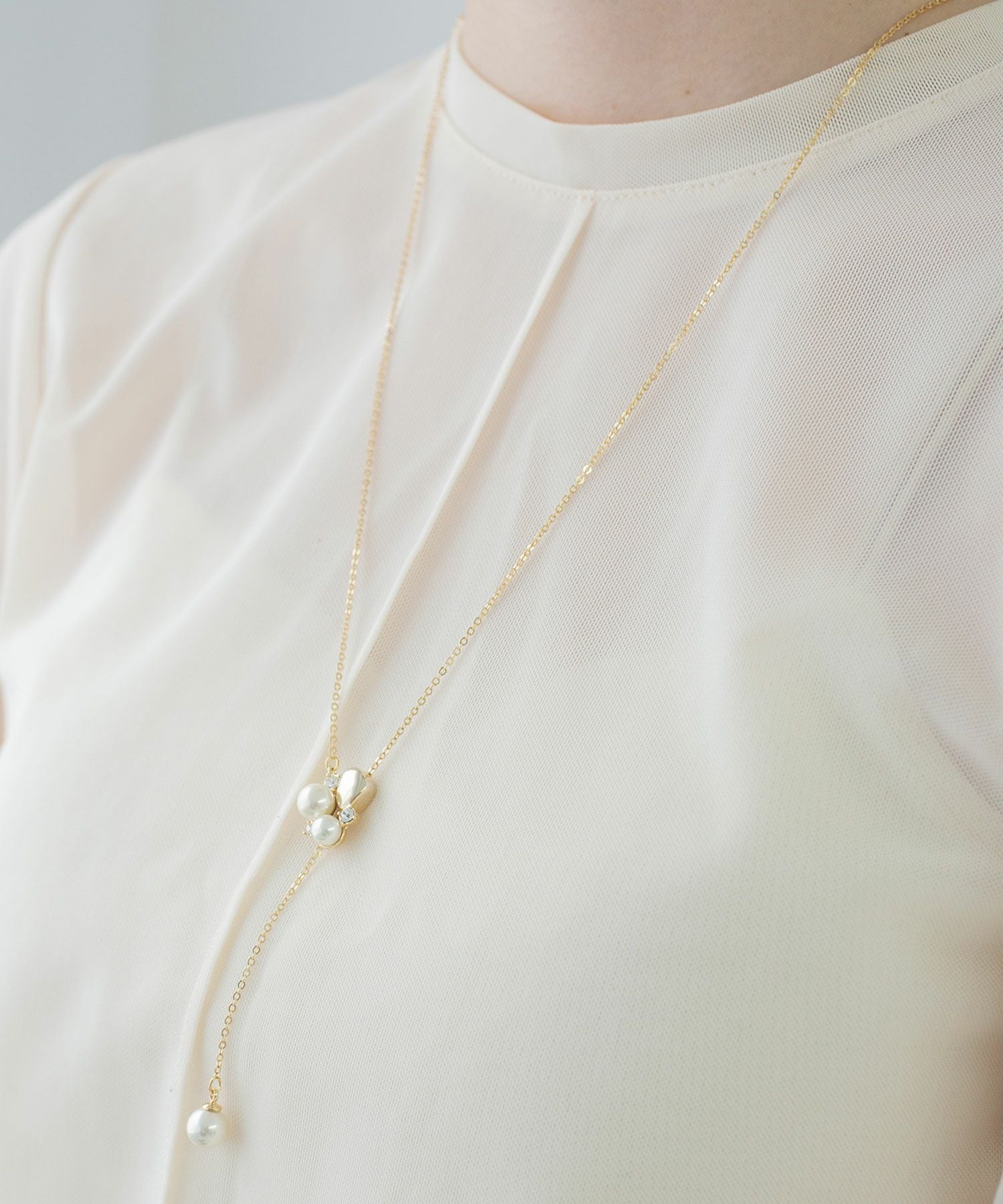 磨き貝パールY字ロングネックレス【JUNO PREMIUM】