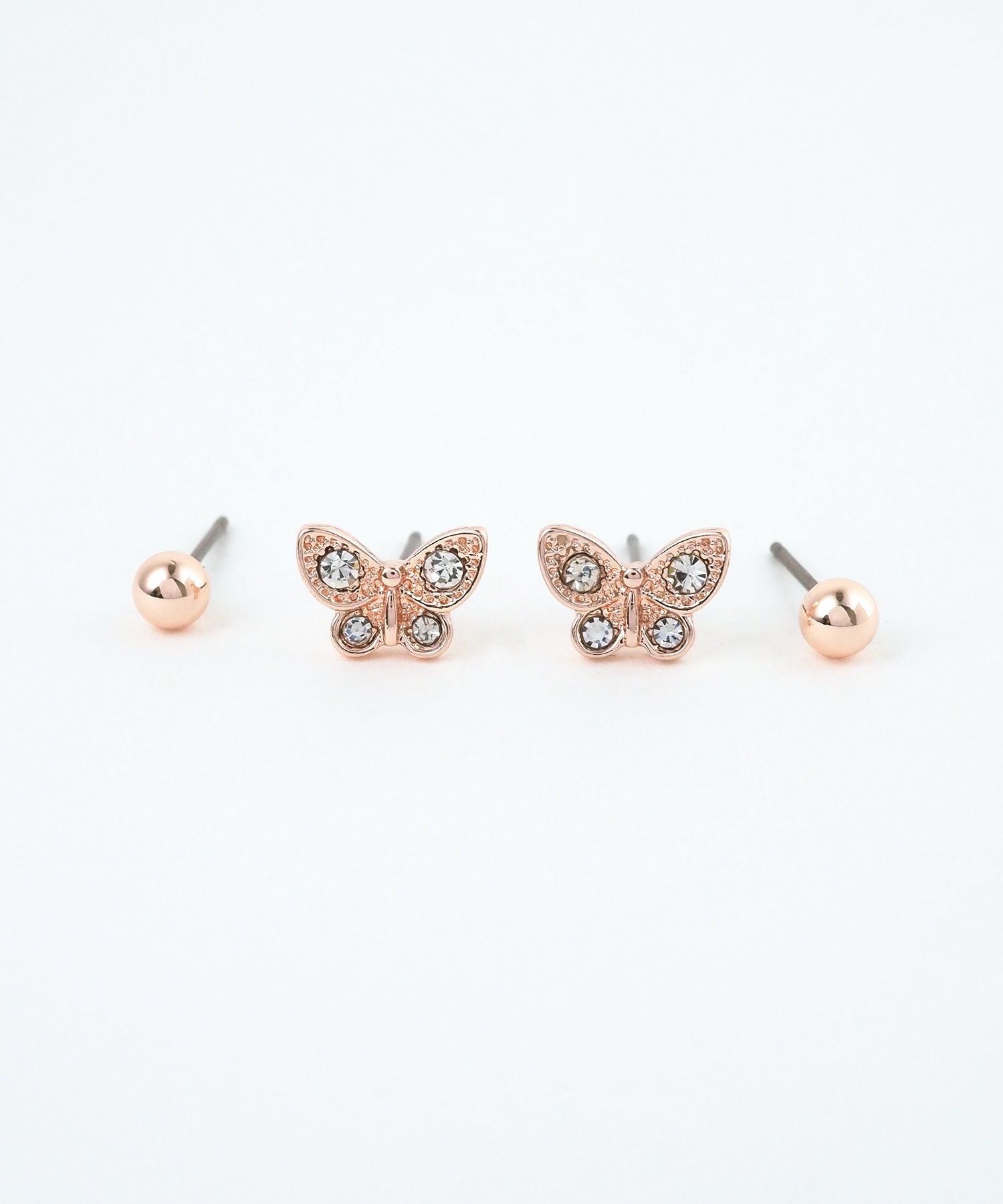 ピンクゴールドバタフライチタンポストセットピアス