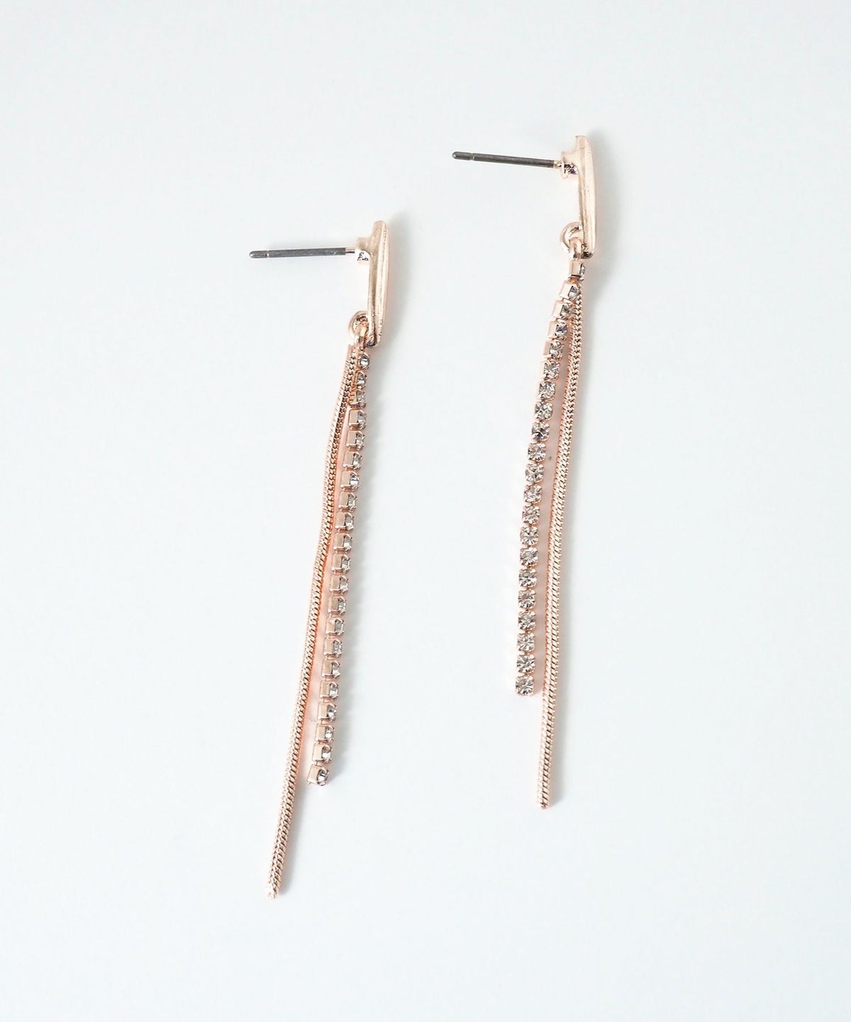 ピンクゴールドダブルチェーンチタンポストピアス