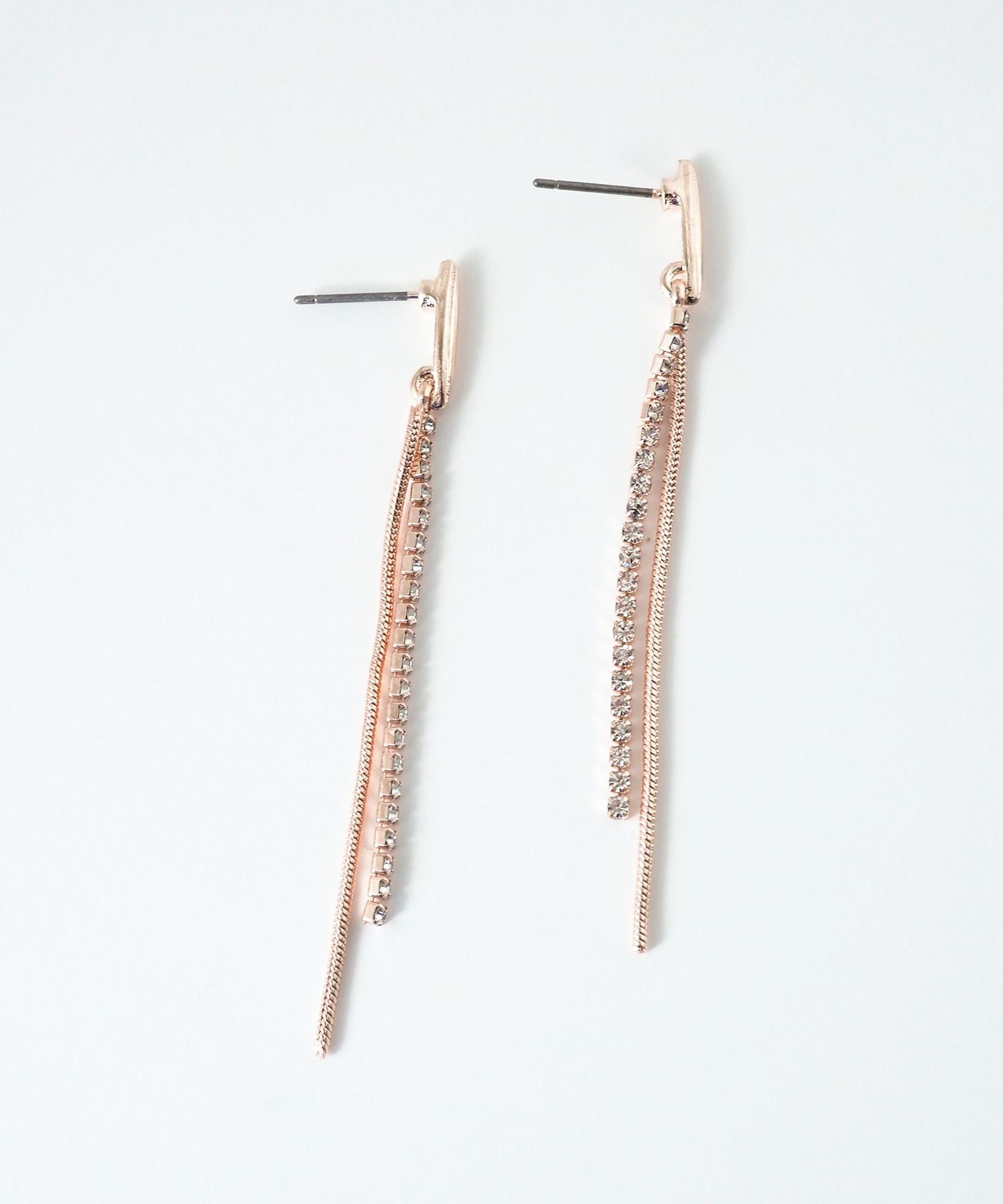 ピンクゴールドダブルチェーンチタンポストピアス