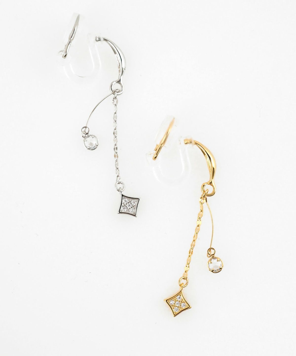 ヒシガタチェーンクリアクリップイヤリング