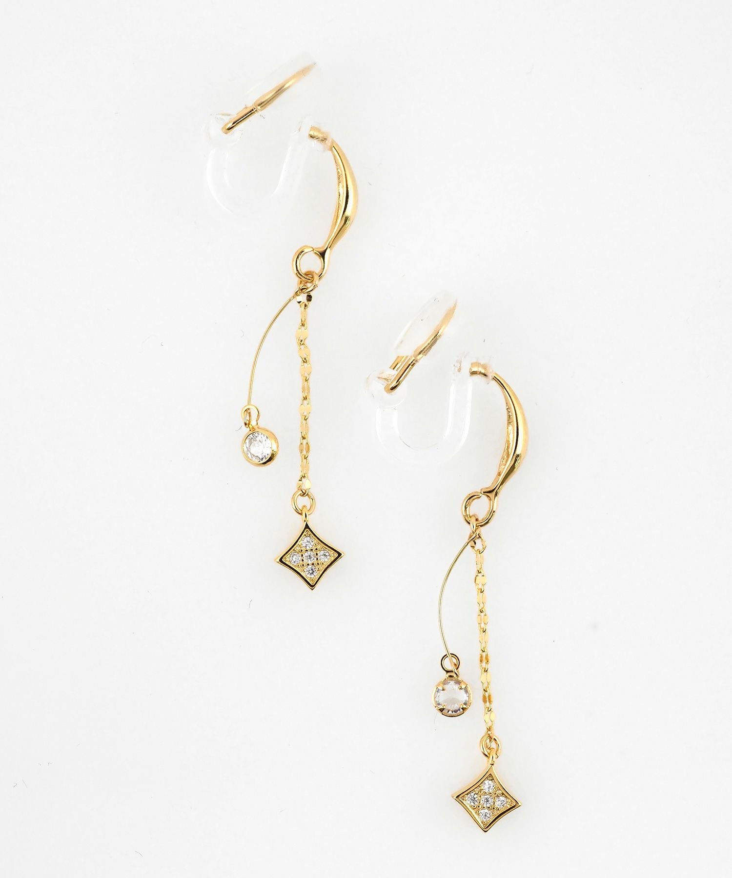 ヒシガタチェーンクリアクリップイヤリング