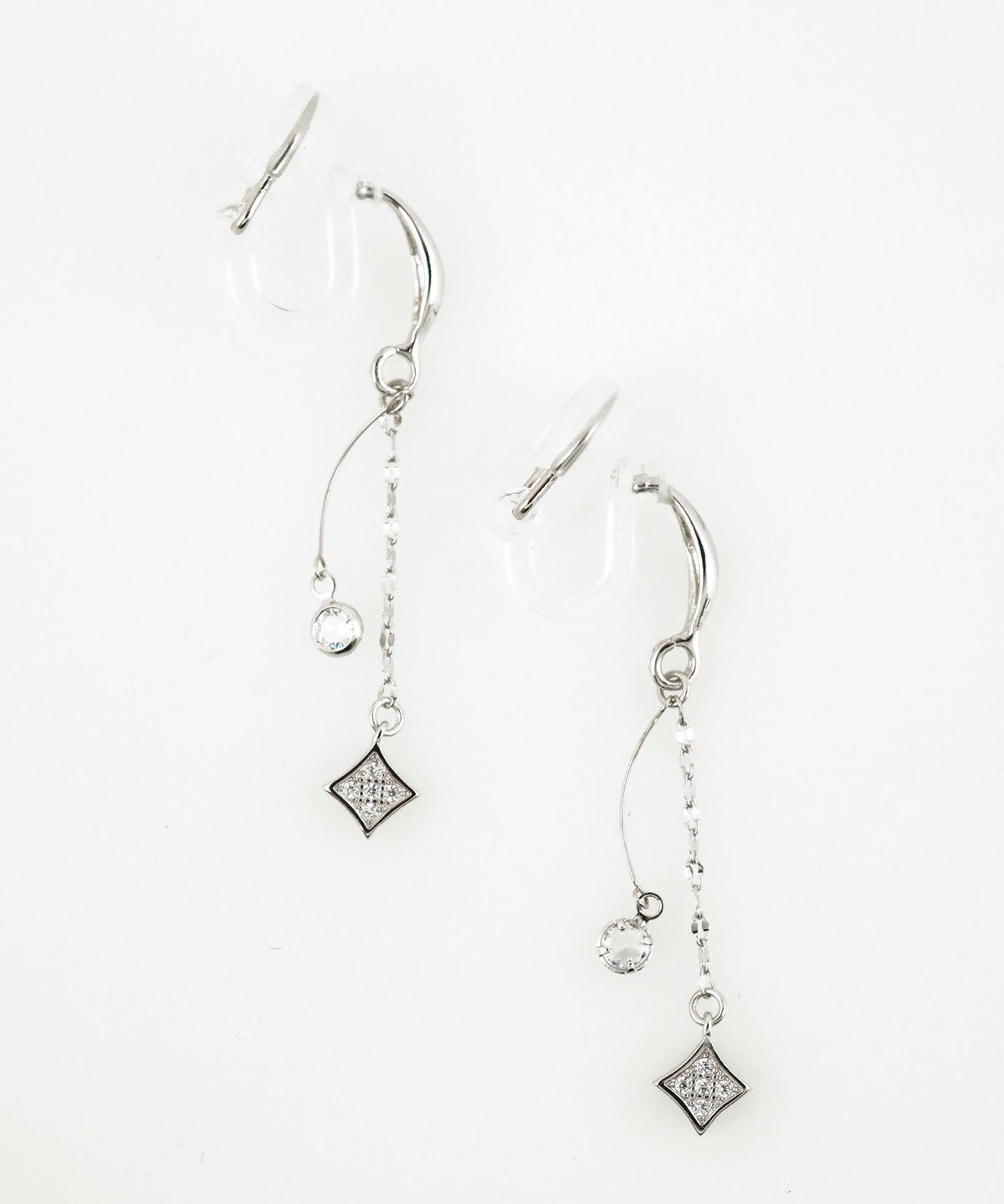 ヒシガタチェーンクリアクリップイヤリング