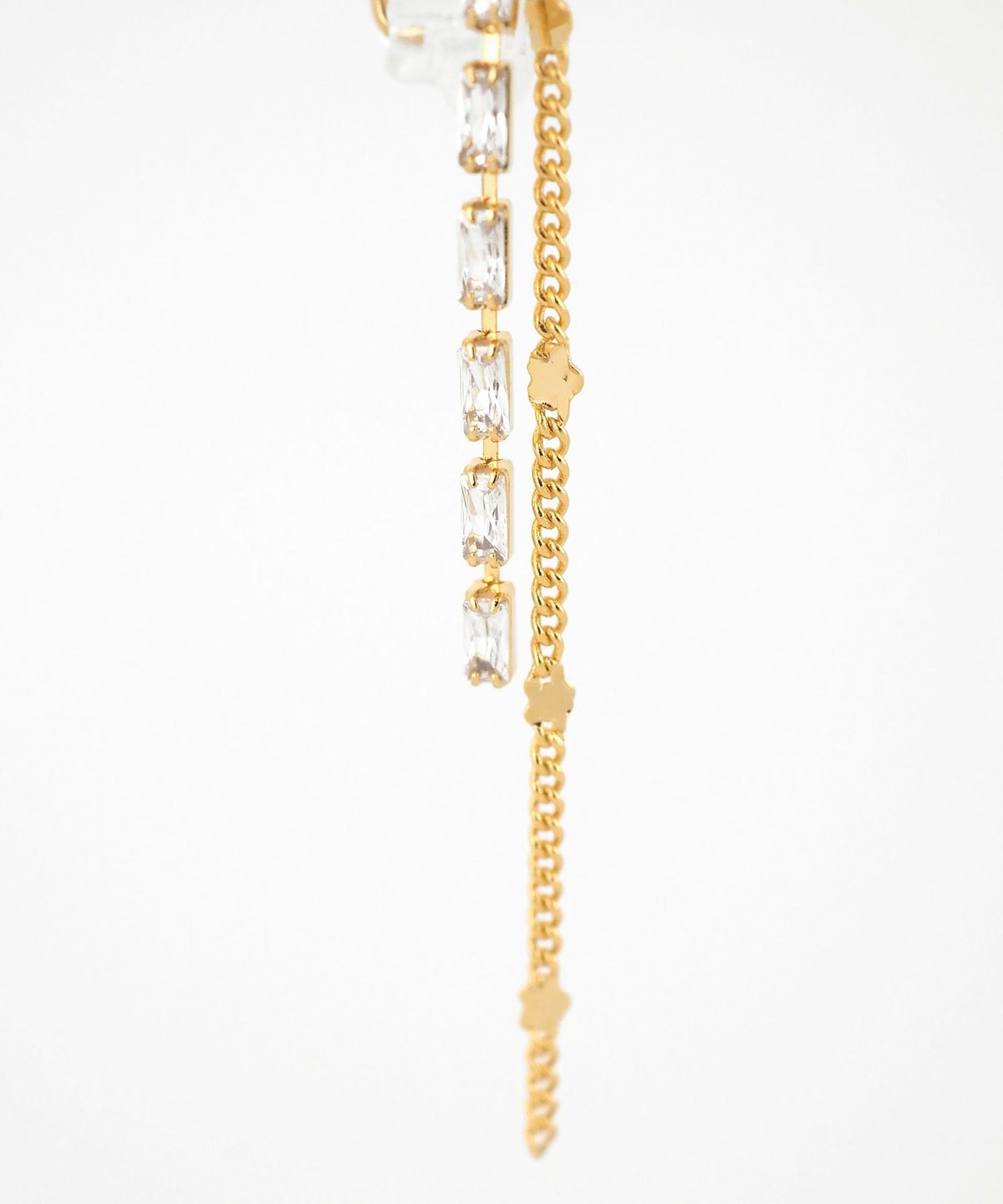 チェーンラインストーンアクリアクリップイヤリング