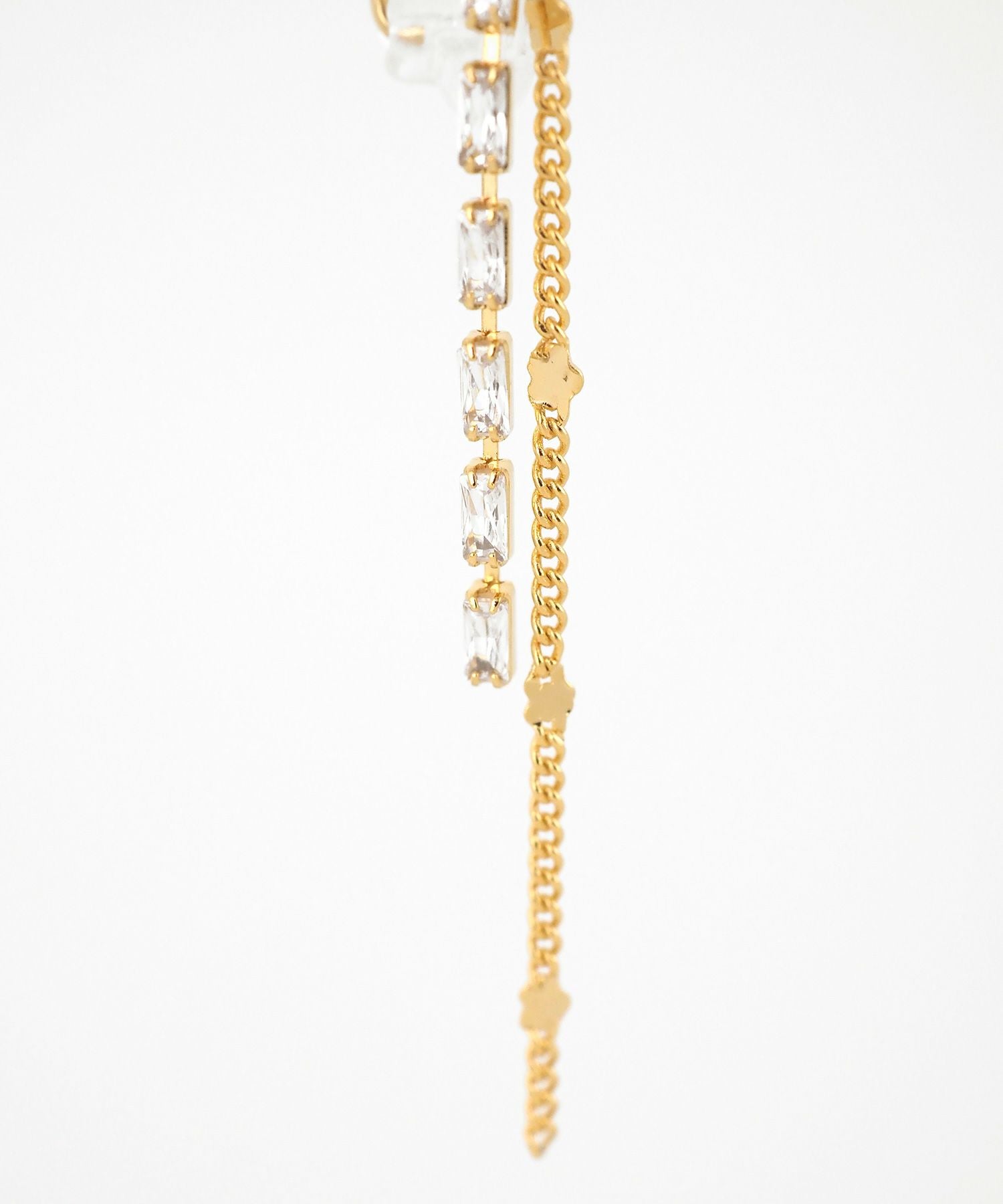 チェーンラインストーンアクリアクリップイヤリング