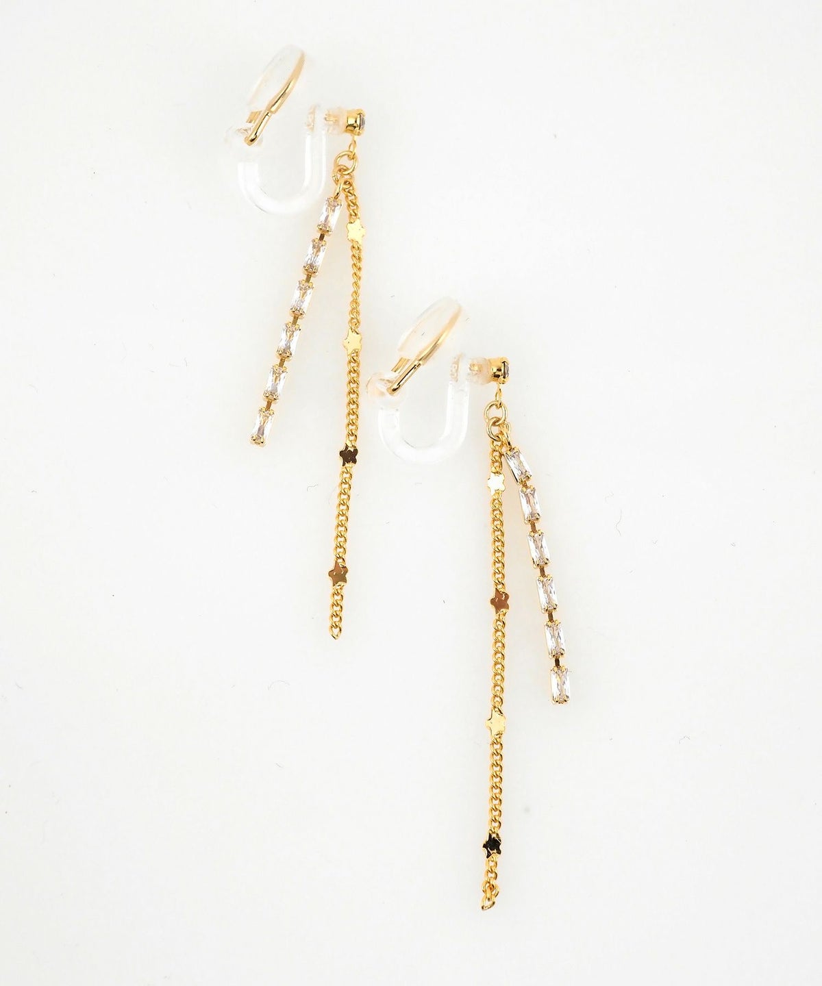 チェーンラインストーンアクリアクリップイヤリング