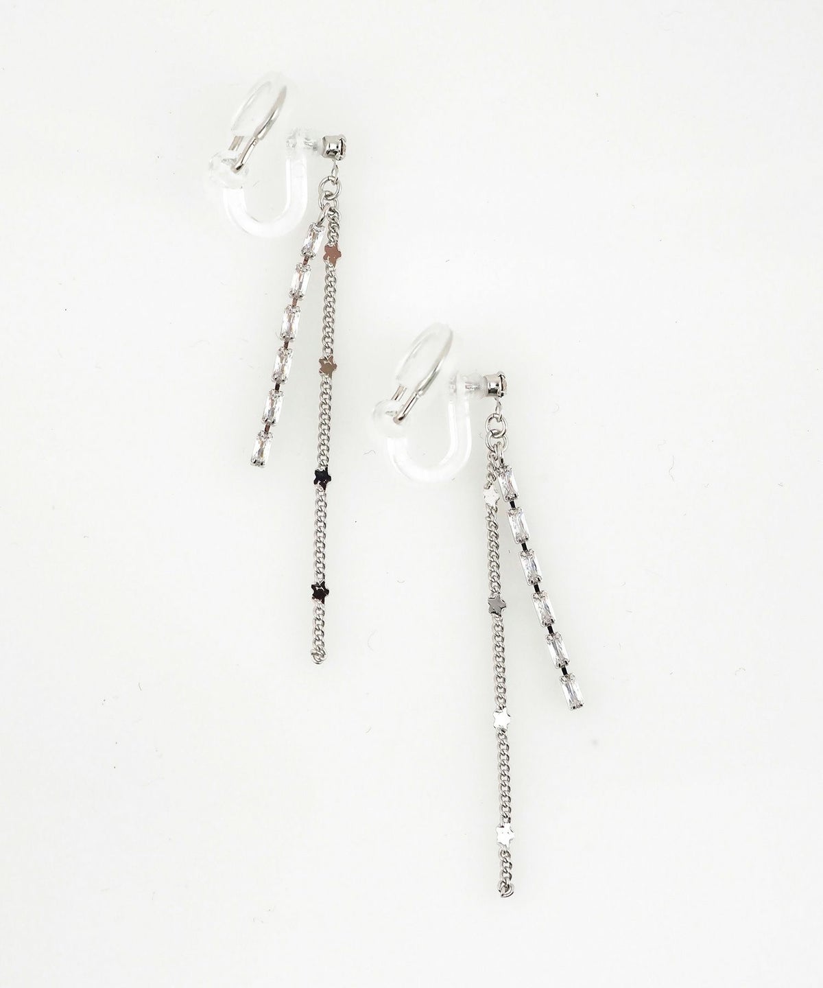 チェーンラインストーンアクリアクリップイヤリング