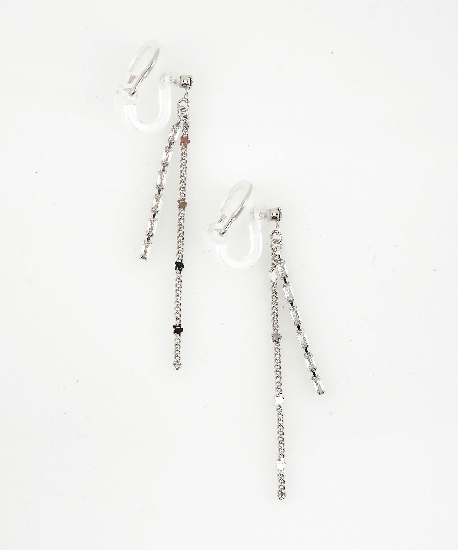 チェーンラインストーンアクリアクリップイヤリング