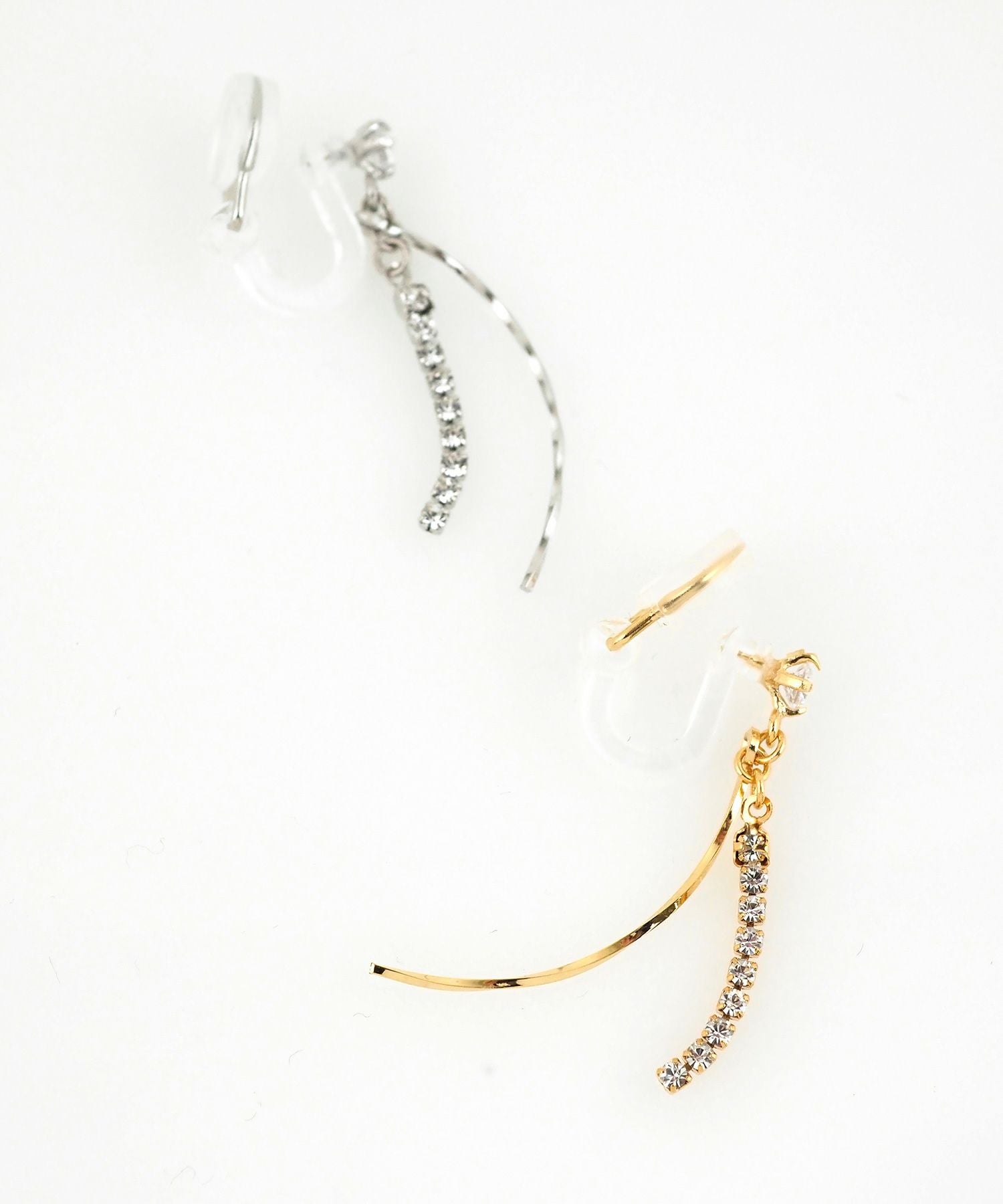 カーブラインストーンアクリアクリップイヤリング