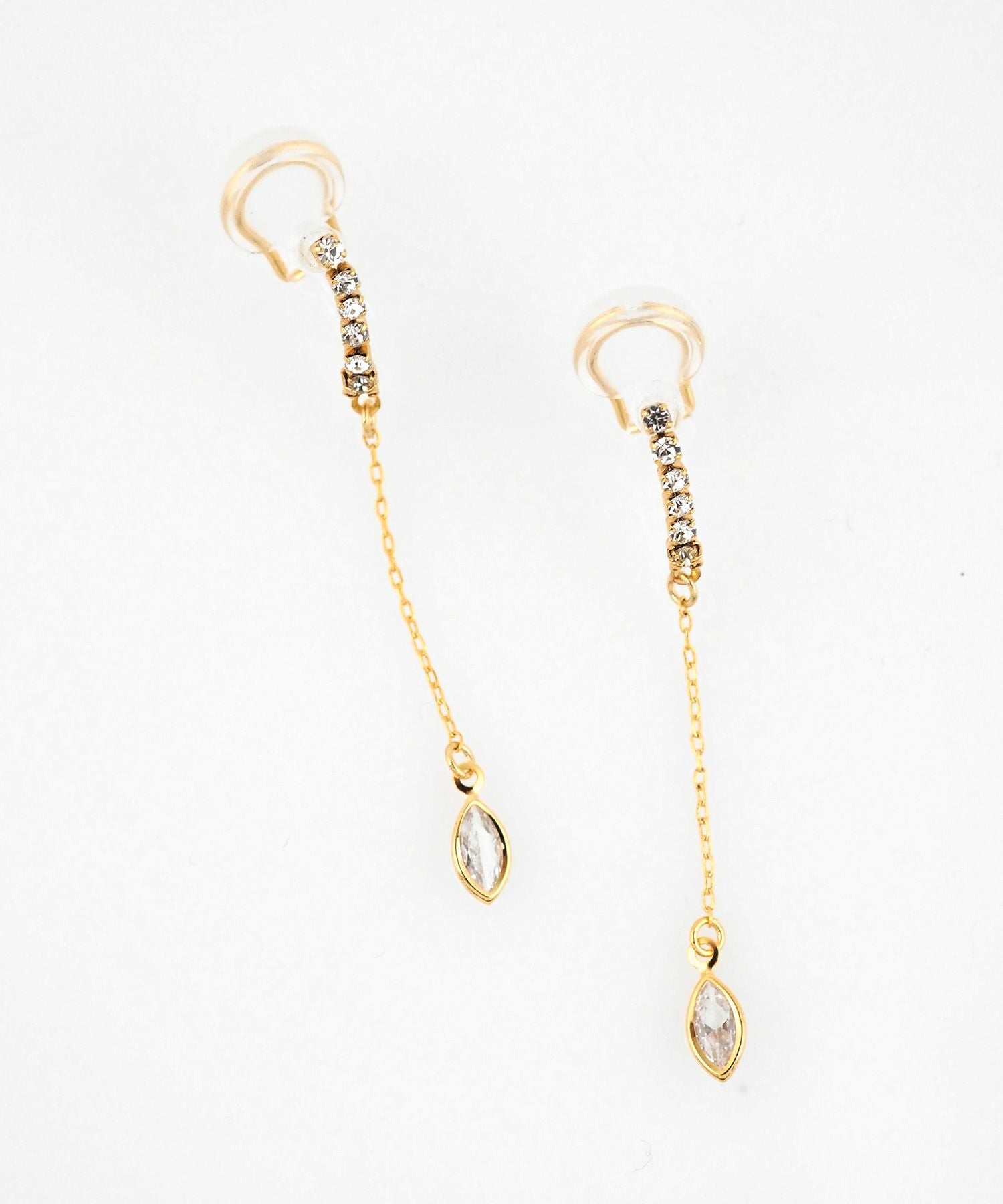 オーバルチェーンアクリアクリップイヤリング