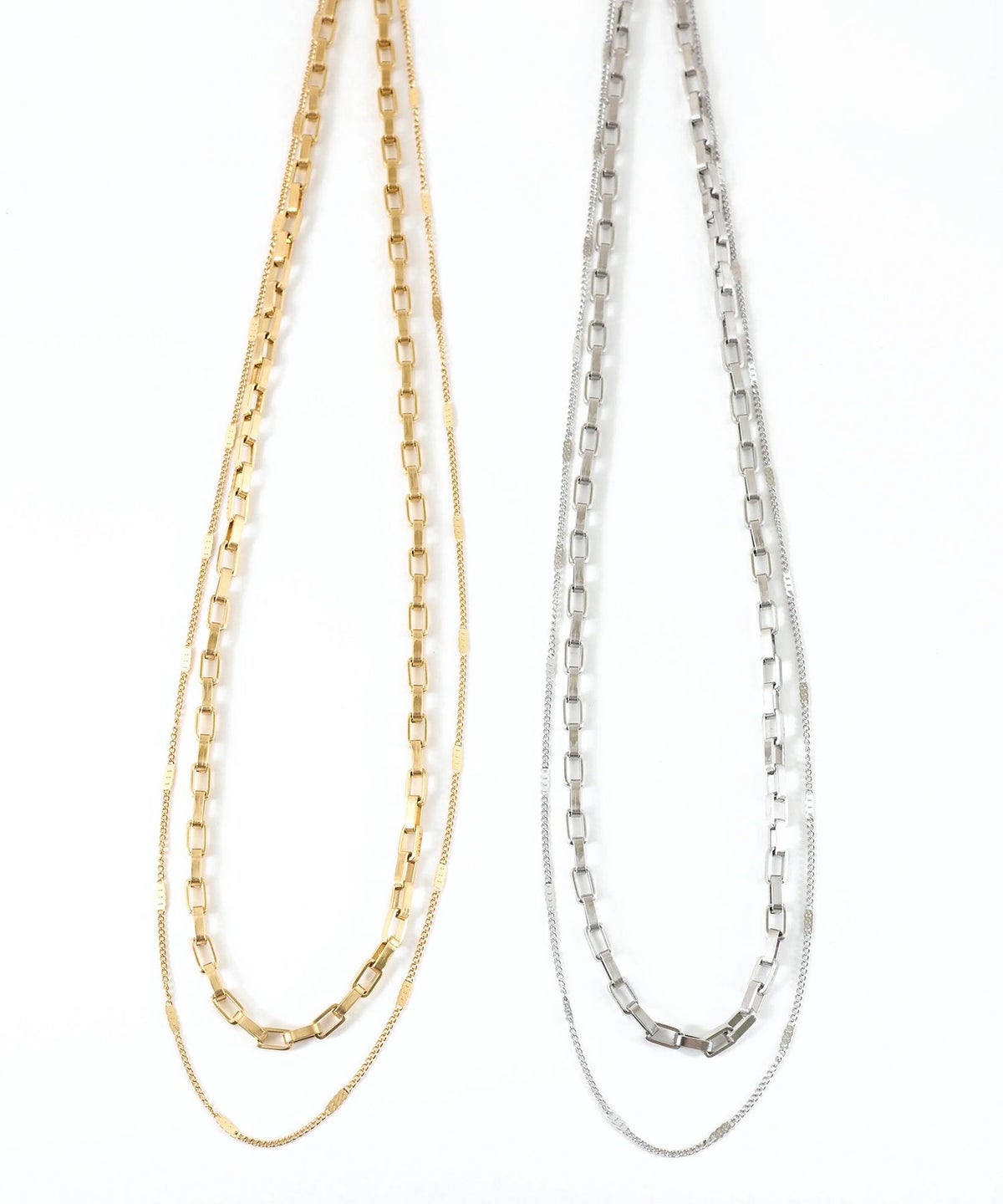 スクエアチェーン2連ステンレスネックレス