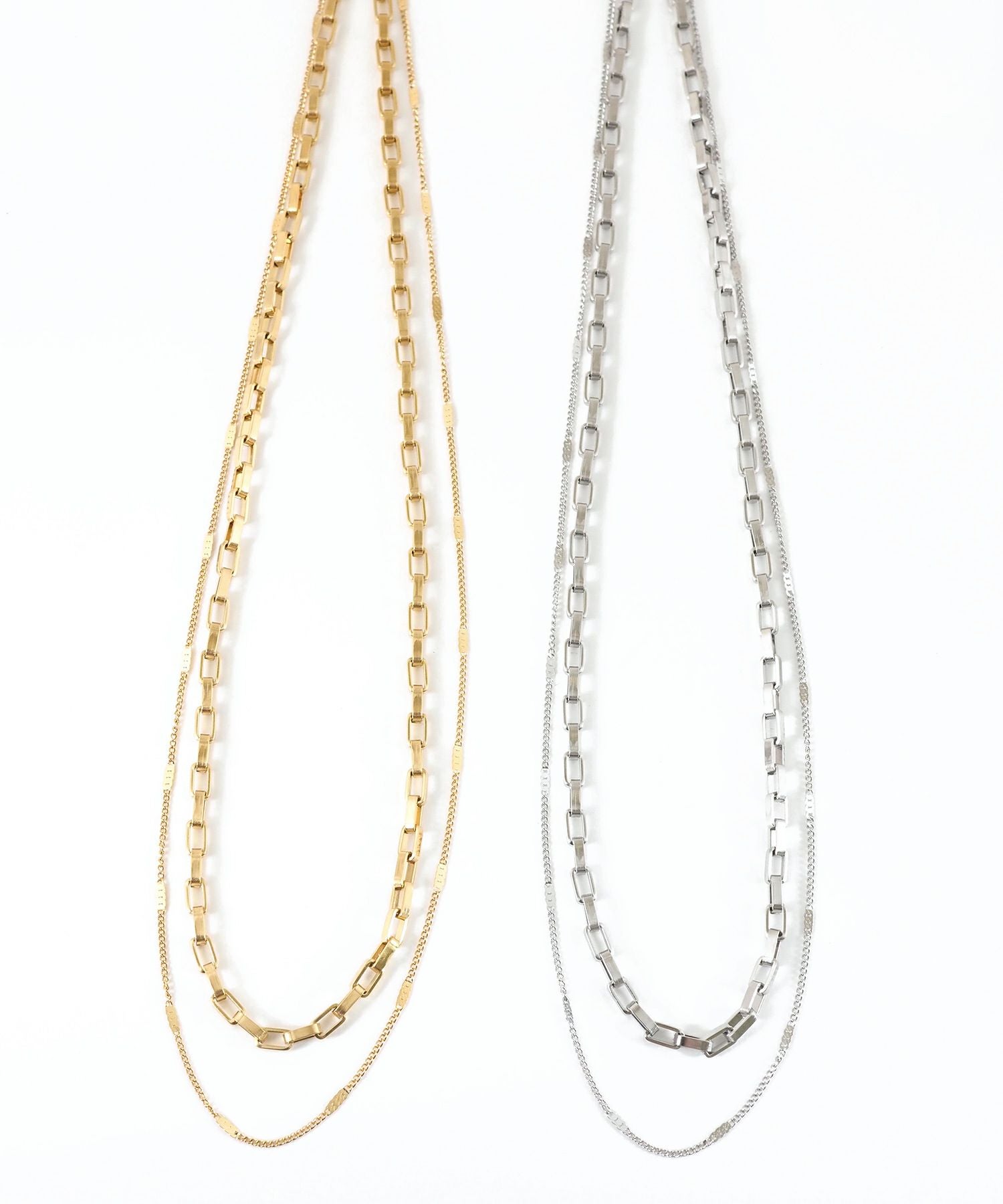 スクエアチェーン2連ステンレスネックレス