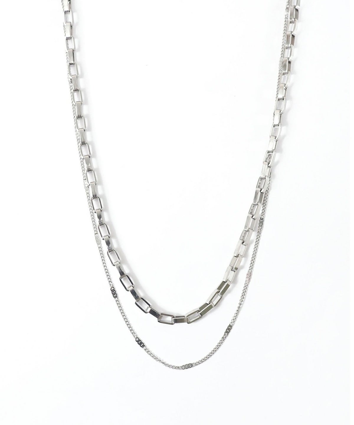 スクエアチェーン2連ステンレスネックレス