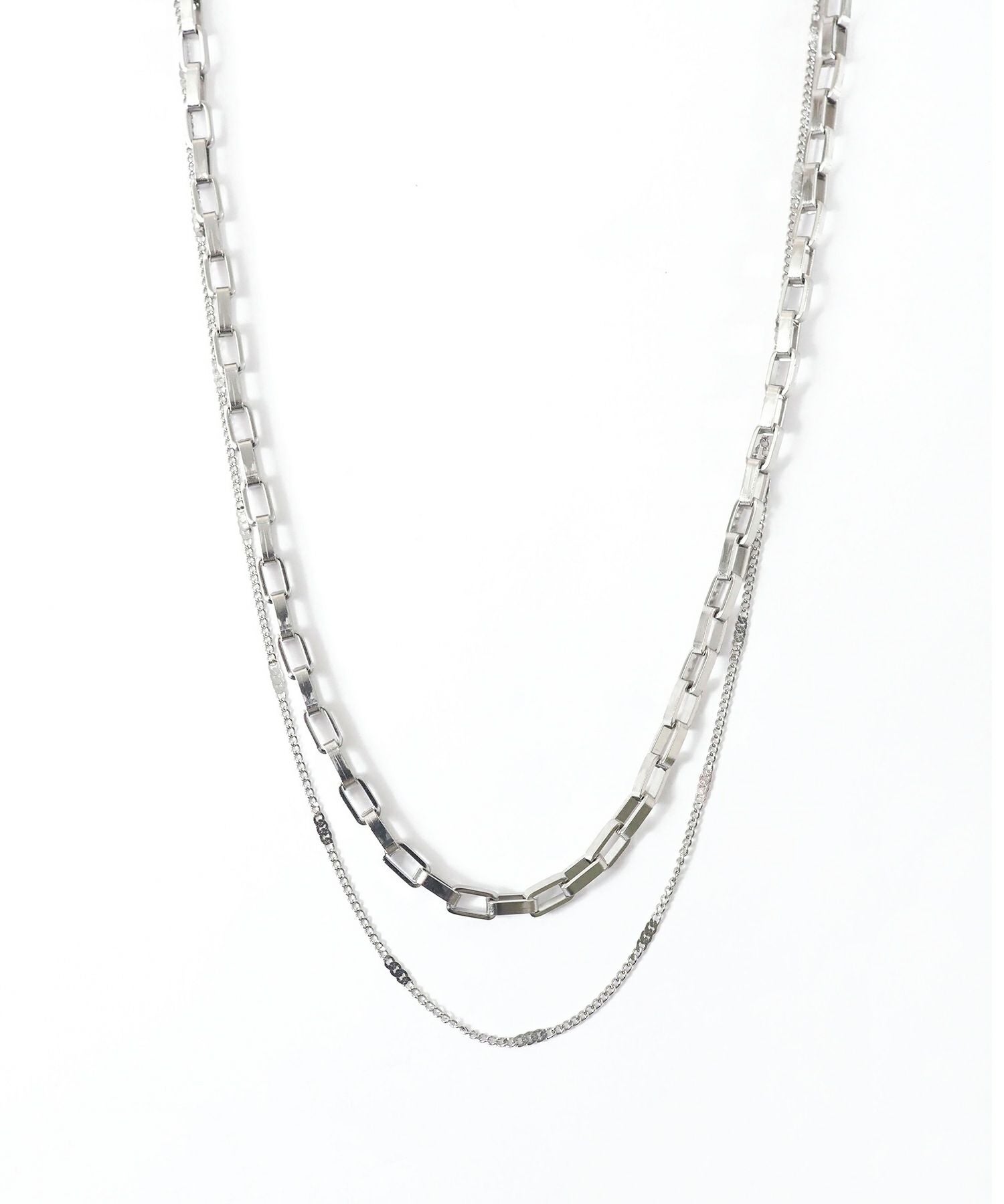 スクエアチェーン2連ステンレスネックレス