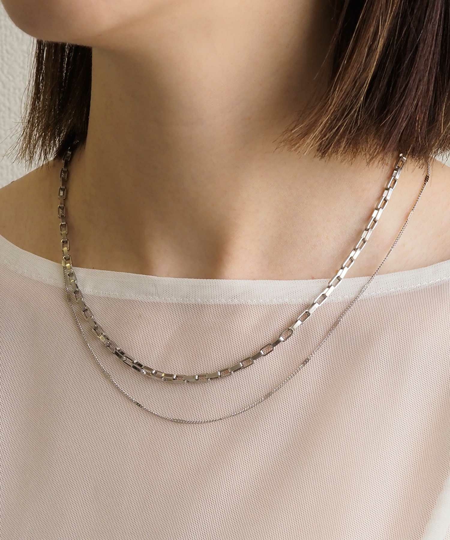 桜井着 ネックレス 桜井ユキさん着用】スクエアチェーン2連ステンレスネックレス【Zoule
