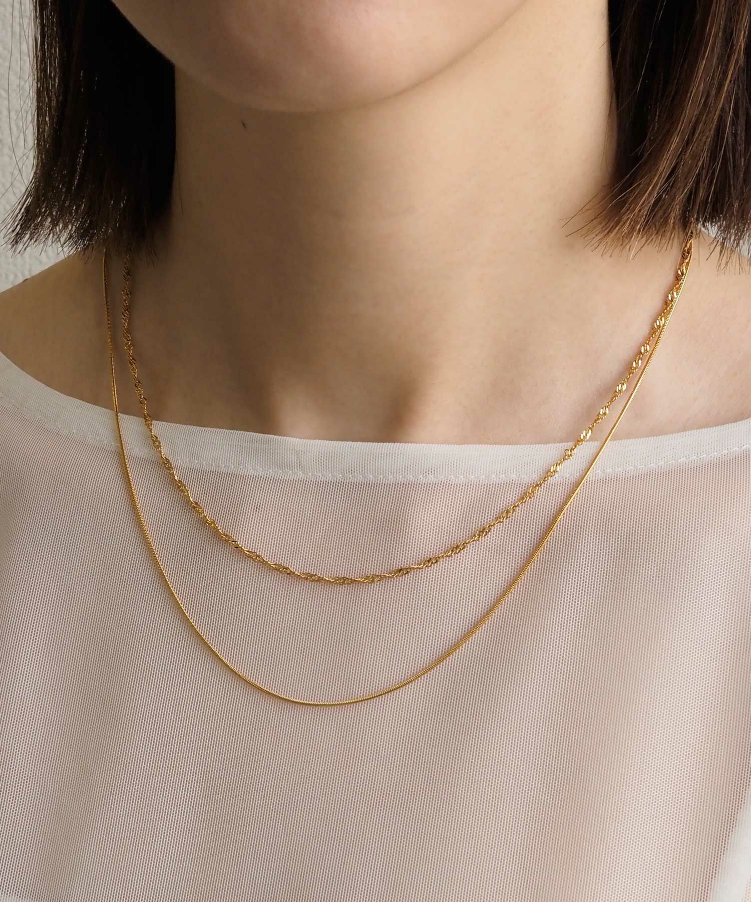 スクリューチェーン2連ステンレスネックレス【Zoule】