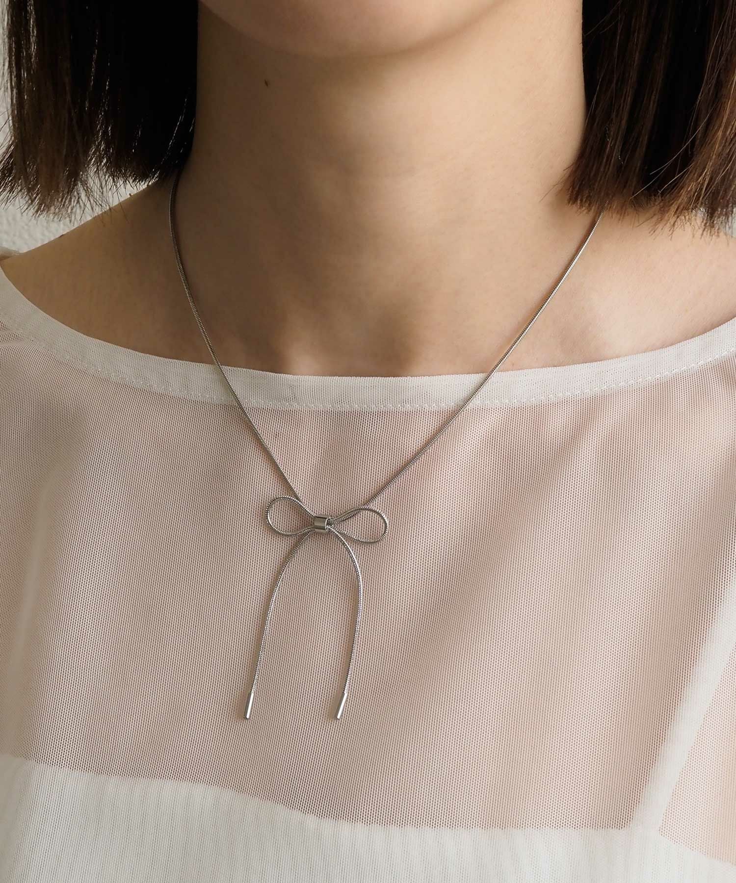 リボンチェーンステンレスネックレス【Zoule】