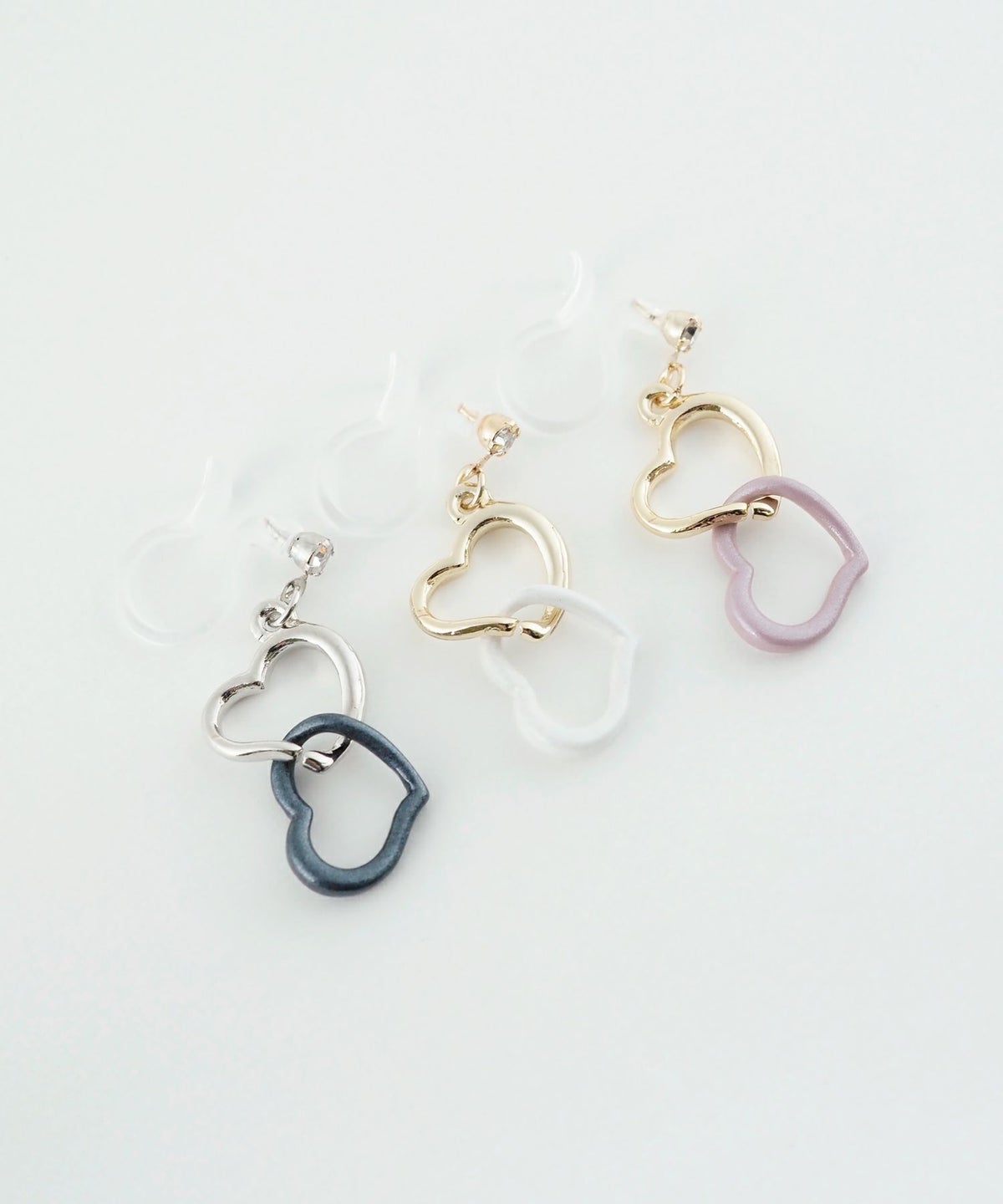 バイカラーハート樹脂ノンホールイヤリング