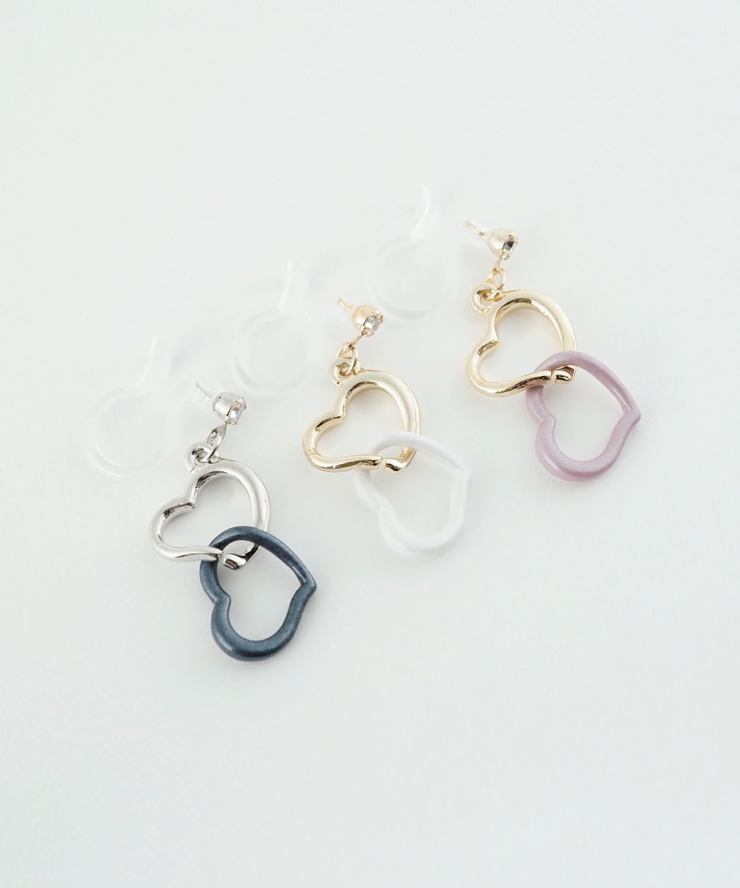 バイカラーハート樹脂ノンホールイヤリング