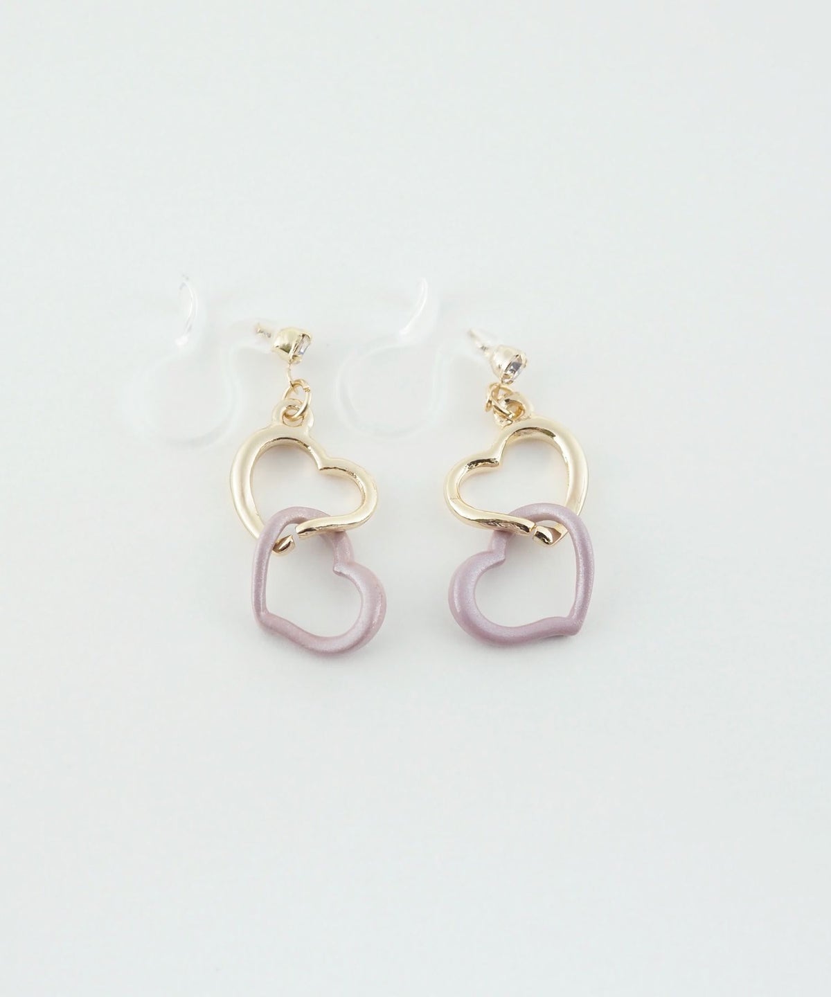 バイカラーハート樹脂ノンホールイヤリング