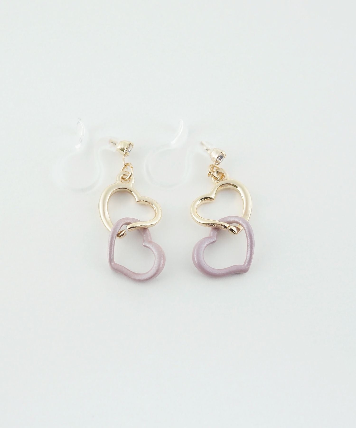 バイカラーハート樹脂ノンホールイヤリング