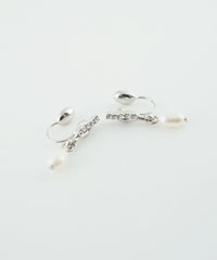 ラインストーン淡水パールノンホールイヤリング