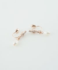 ラインストーン淡水パールノンホールイヤリング