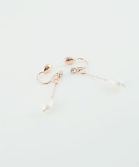 オーバル淡水パールチェーンノンホールイヤリング