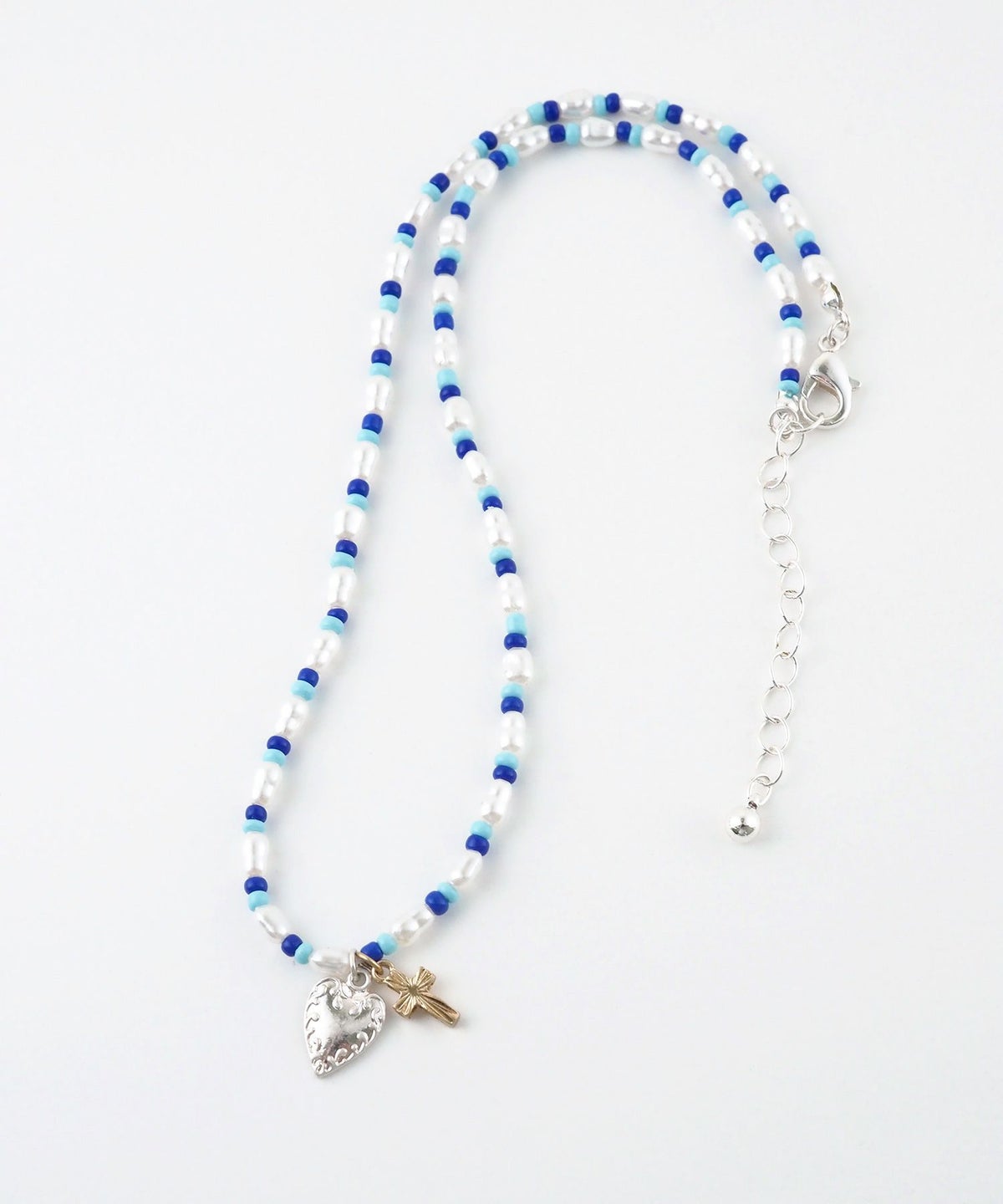 淡水パールクロスハートビーズネックレス