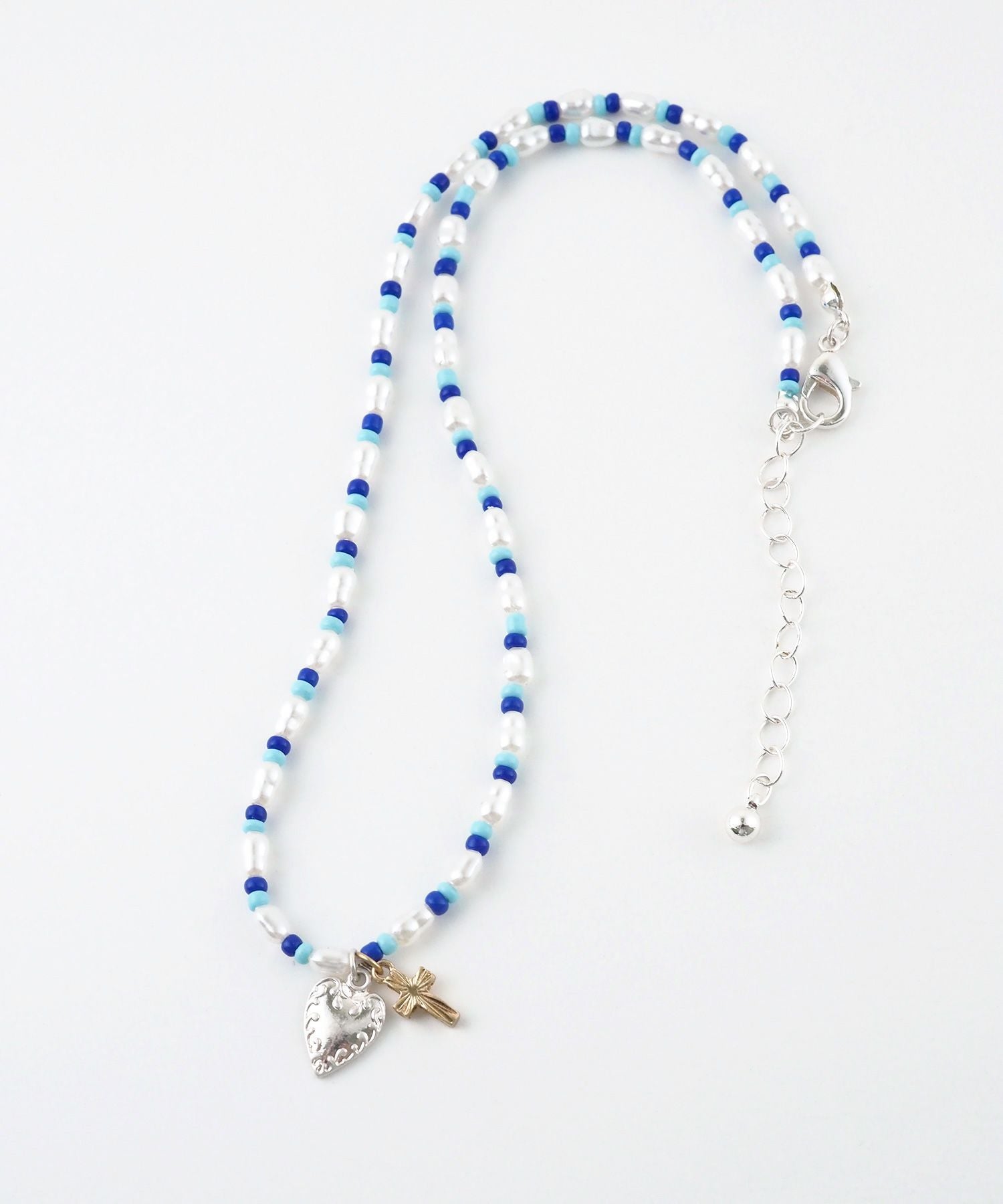 淡水パールクロスハートビーズネックレス