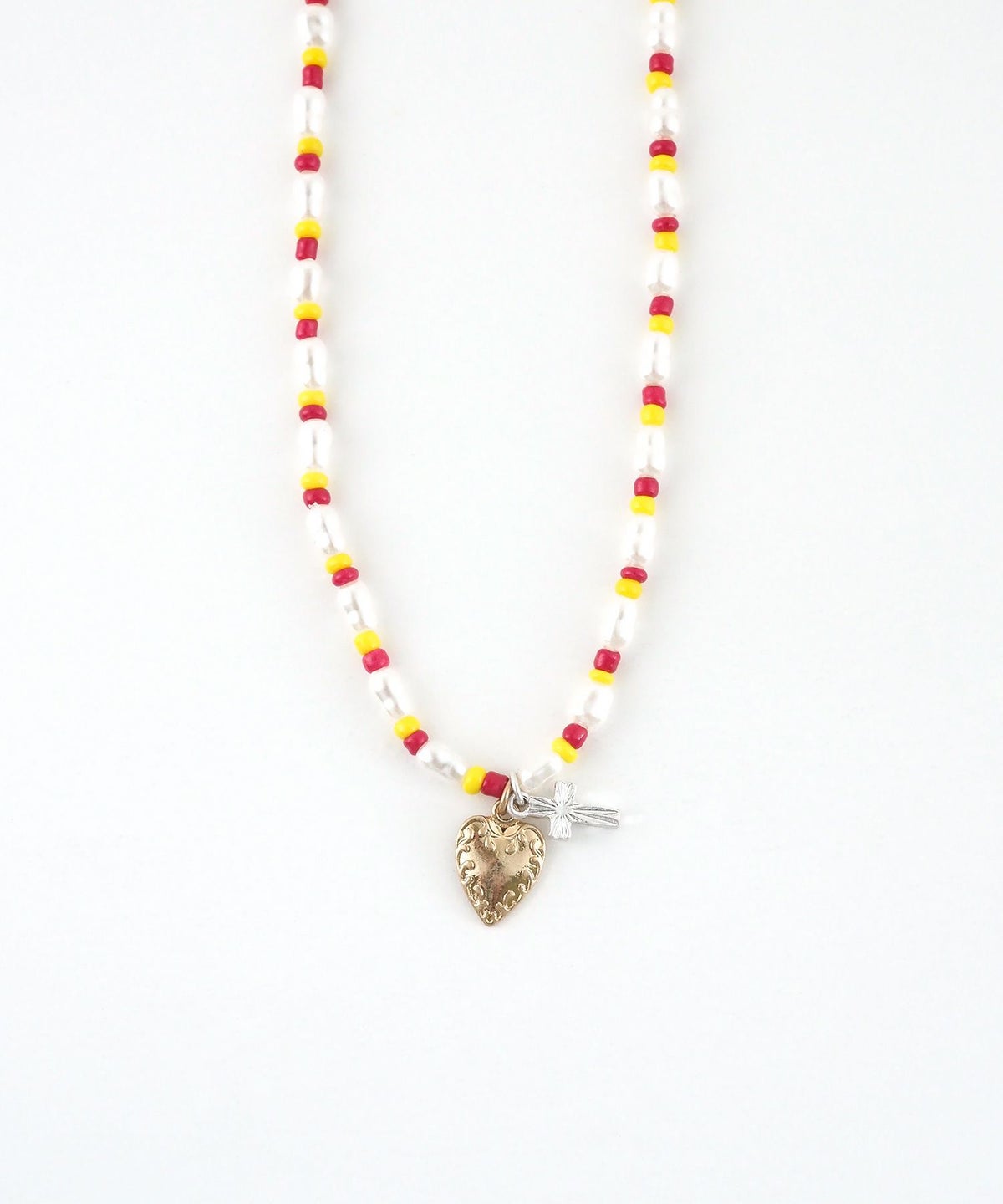 淡水パールクロスハートビーズネックレス