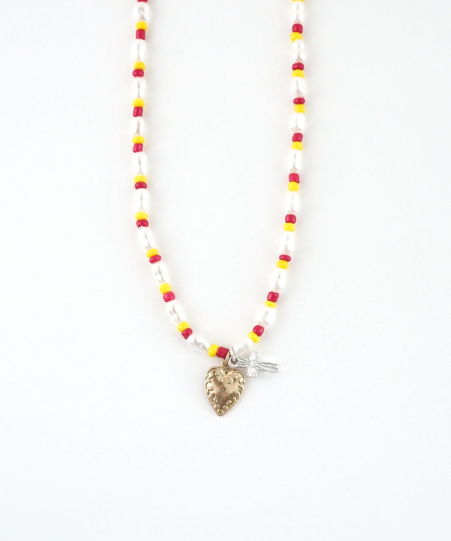 淡水パールクロスハートビーズネックレス