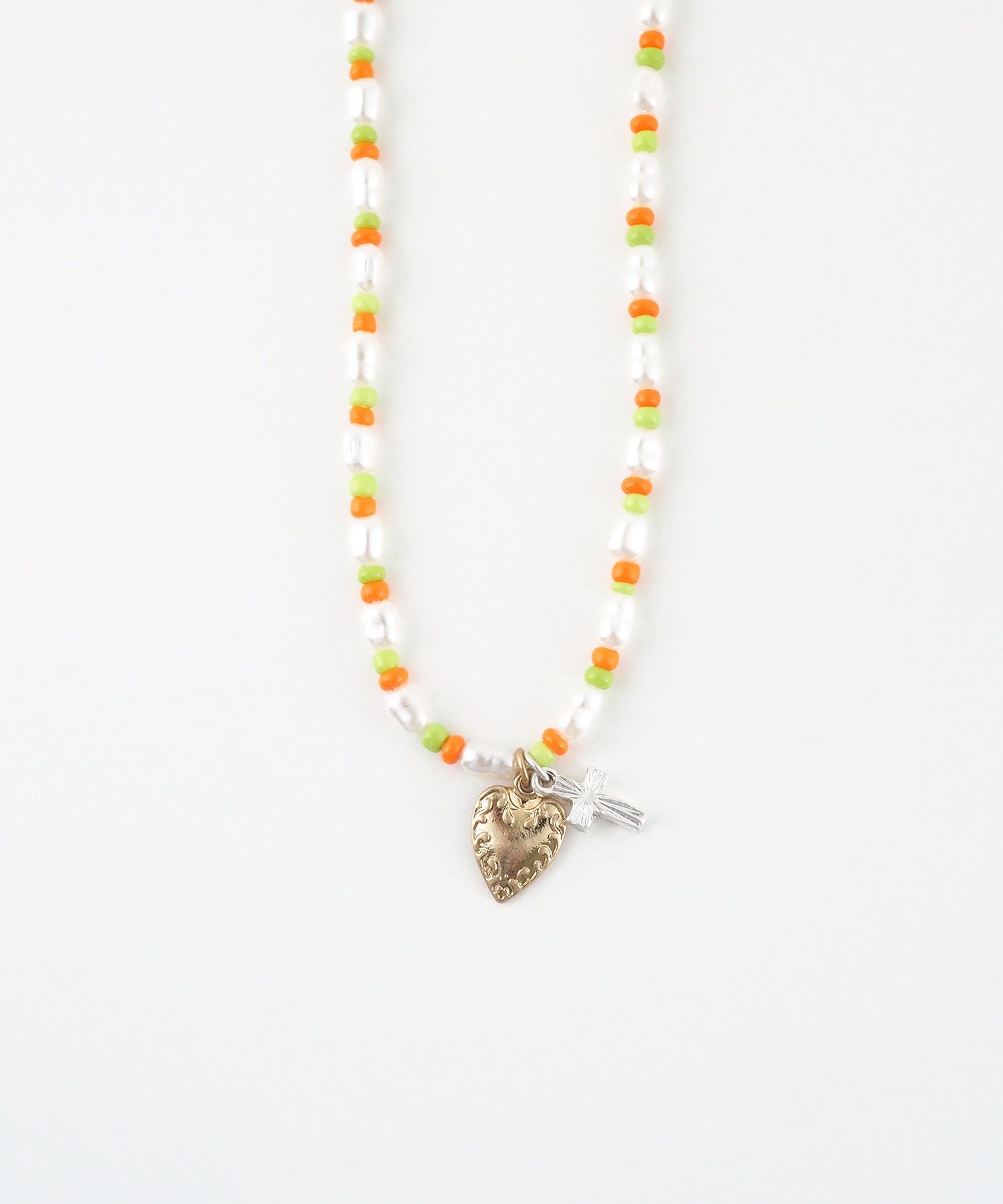 淡水パールクロスハートビーズネックレス