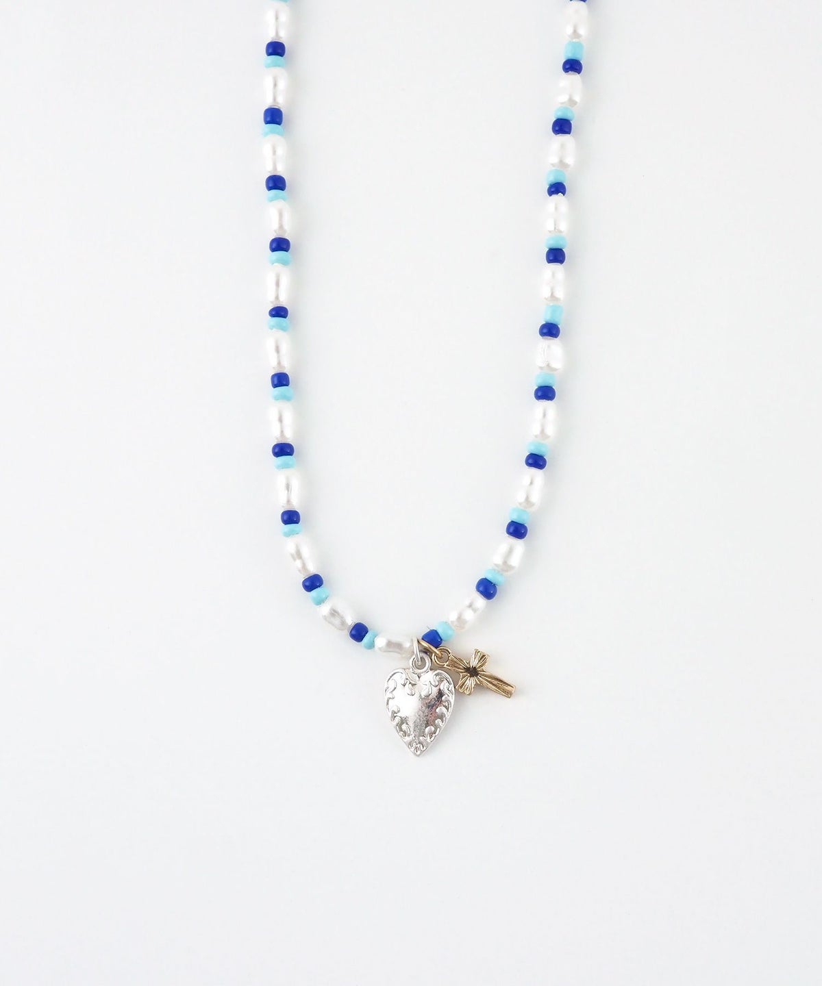 淡水パールクロスハートビーズネックレス