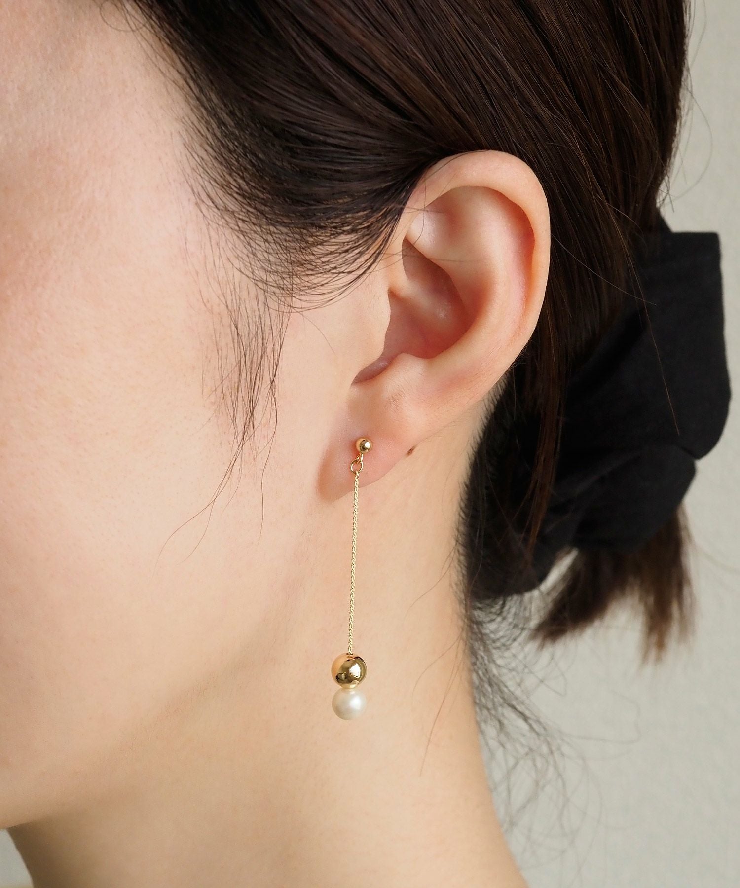 ロングダルマパールピュアチタンポストピアス 【ISS】